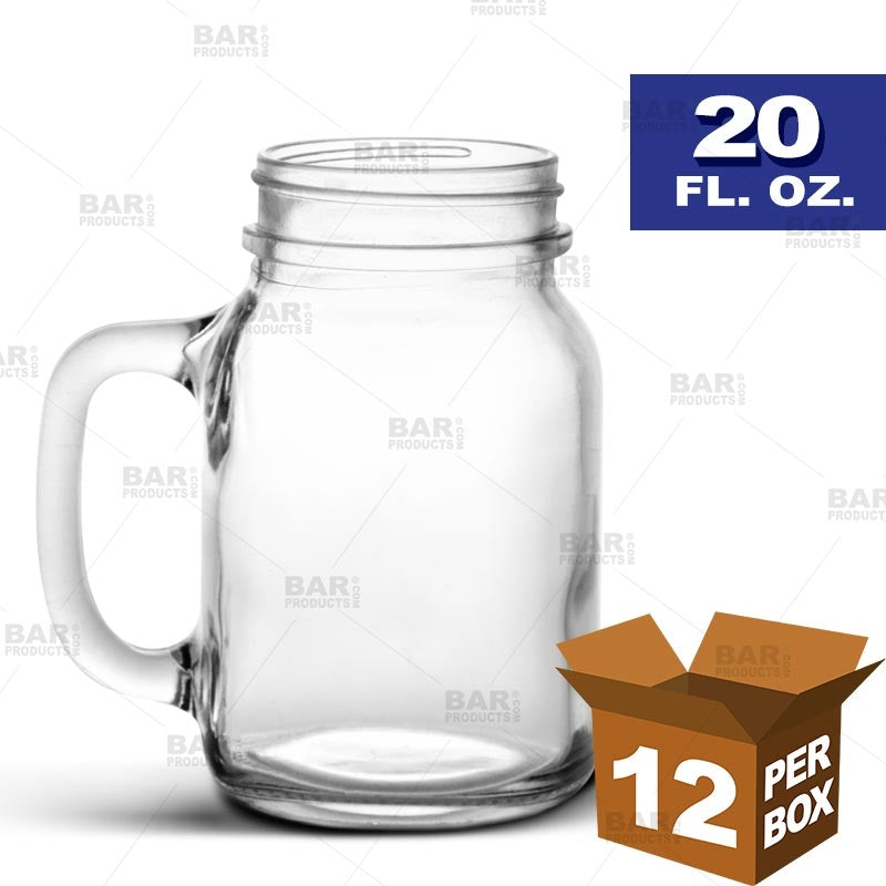 BarConic® 20 oz Mason Jars with Handles - Pack of 12 | Rustic Glass Drinking Cups for Iced Coffee, Lemonade & Smoothies | Perfect for Parties, Picnics & Home Decor