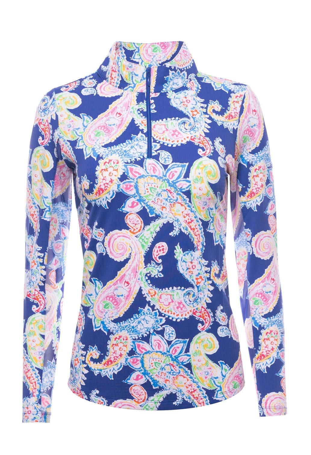 IBKUL Women's UPF 50+ Sun Protection Long Sleeve Shirt - Cooling Mock Neck Top with Sharon Print for Outdoor Activities Hiking Beach Yoga (Navy Multi)