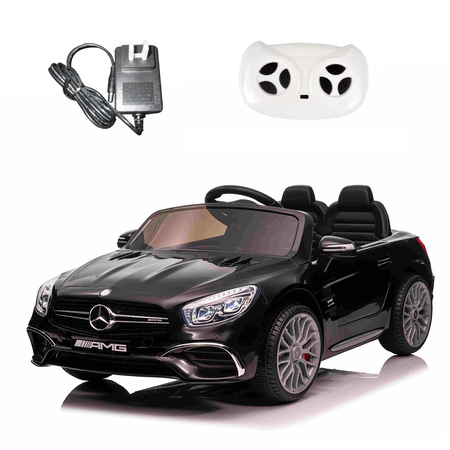 PRIME CLUB 12V Electric Ride On Car for Kids with Parent Remote Control - 2 Seater Battery Powered Toy Car with Music - Christmas & Birthday Gift for Boys Girls Ages 3+ (Black) - Perfect for Outdoor Play, Backyard Fun & Birthday Parties