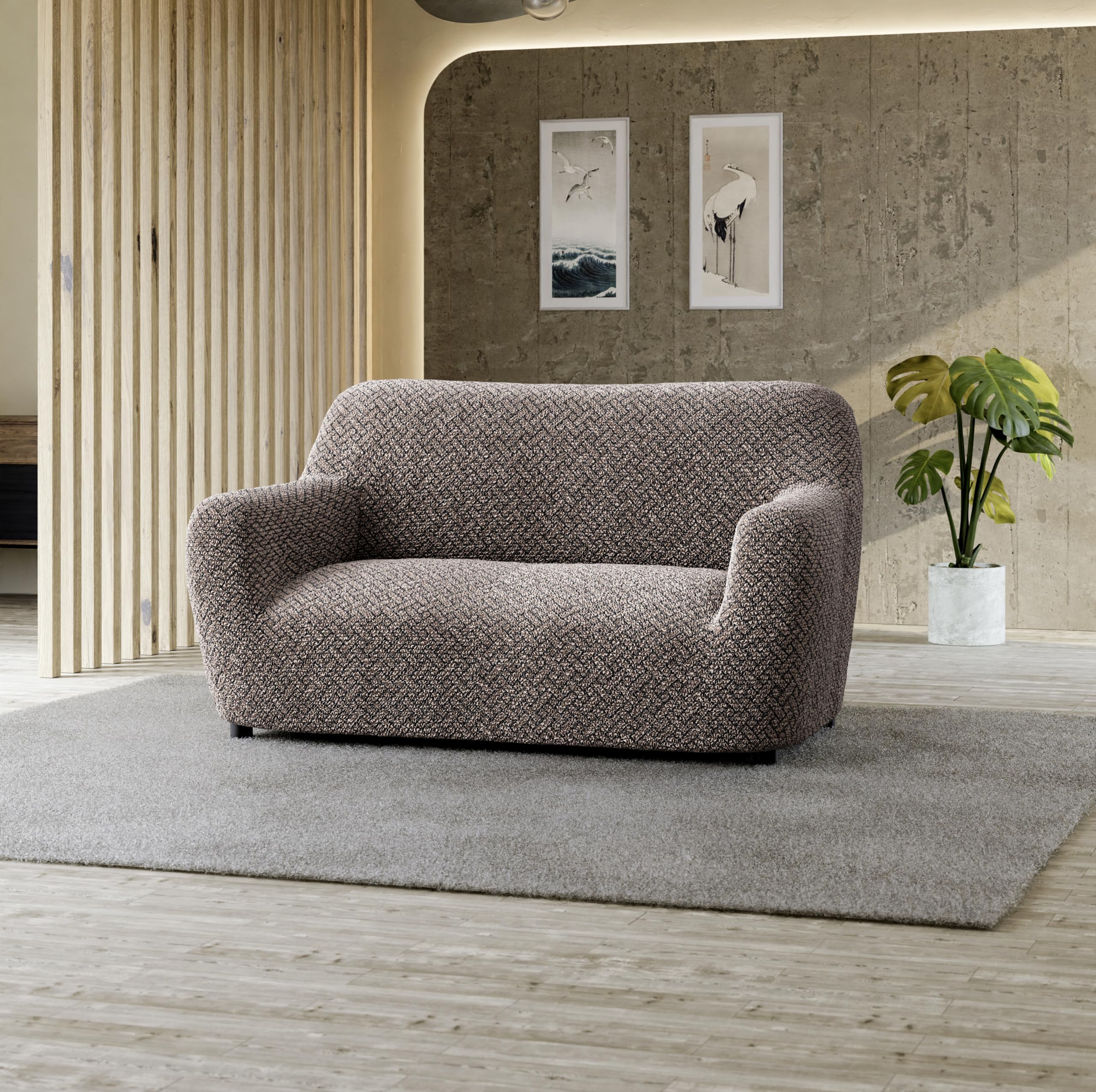 PAULATO BY GA.I.CO. Oversized Loveseat Slipcover - Stretch Sofa Cover for 2-Seater Couch - Washable Microfiber Protector (Venezia Brown) - Perfect for Living Room, Apartment & Pet-Friendly Homes