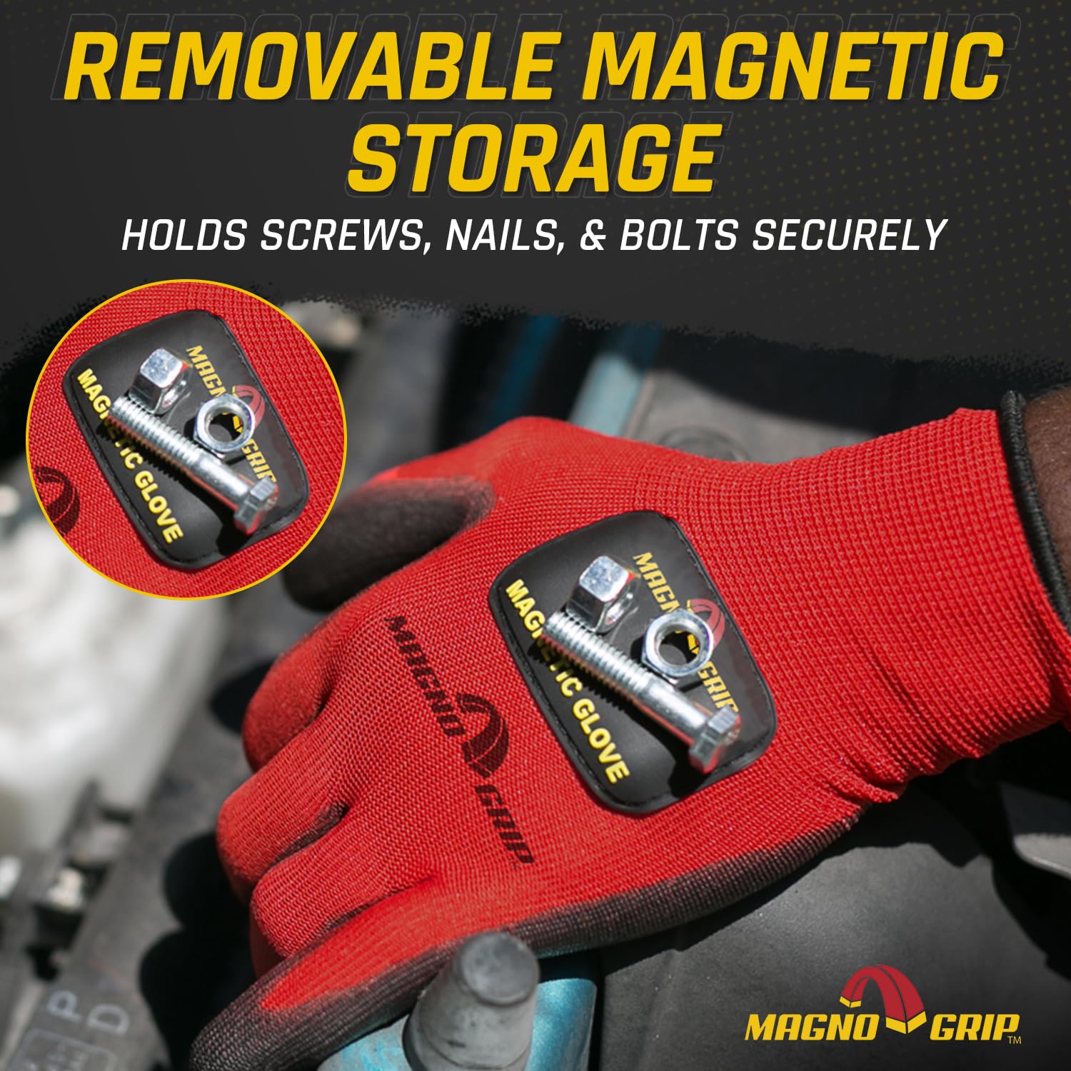 MagnoGrip 2-Pair Nitrile Coated Work Gloves with Magnetic Storage - Touchscreen Compatible Safety Gloves for Mechanics, Construction & DIY | Impact Protection & Secure Grip | Perfect for Auto Repair, Woodworking & Heavy Duty Projects (Large)