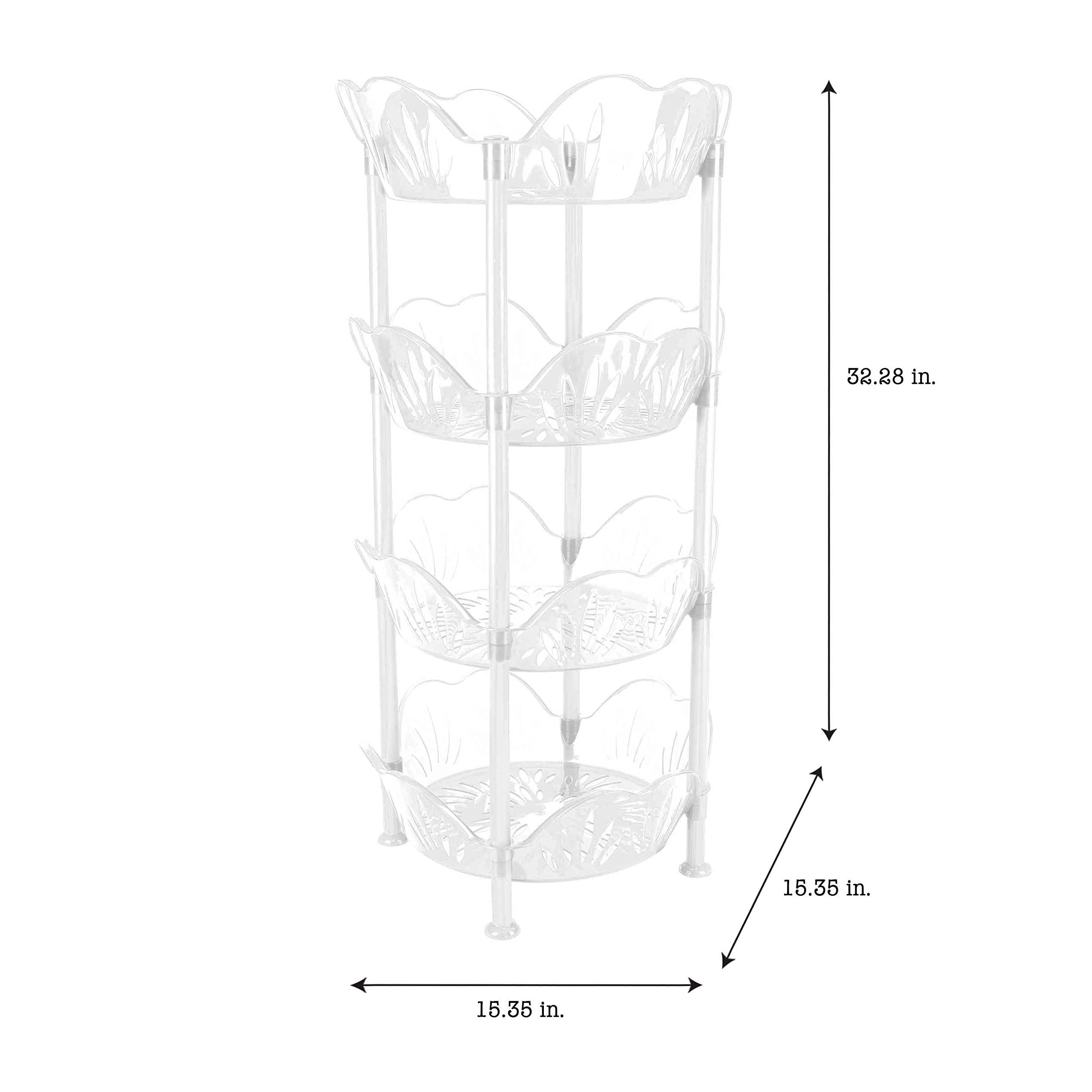 4-Tier Large Round Basket Shelf for Kitchen, Bathroom, Laundry & Office Storage | White Organizer for Food, Supplies & Household Items | Perfect for Small Space Organization & Decluttering