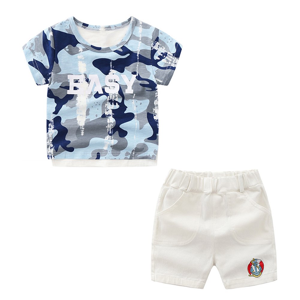 Trendy Boys Camouflage Print T-Shirt & Stretchy Denim Shorts Set - Soft Cotton Outfit for Playdates, School & Outdoor Adventures