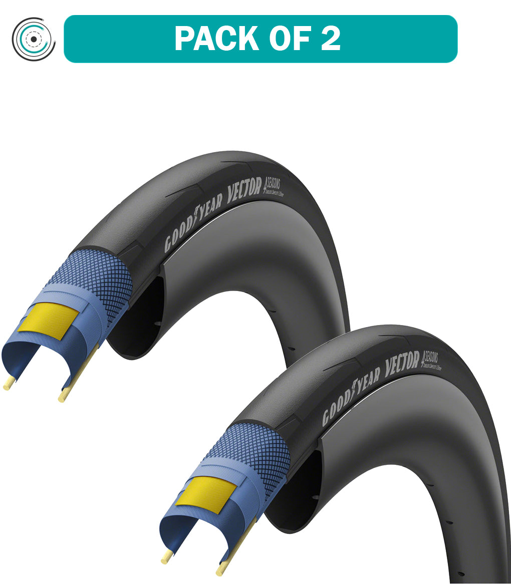 2 Pack Goodyear Vector 4Seasons All Season Bike Tires - 700x32 Tubeless Black with Dynamic Silica Technology for Road & Hybrid Bikes - Perfect for Commuting, Touring & All-Weather Cycling