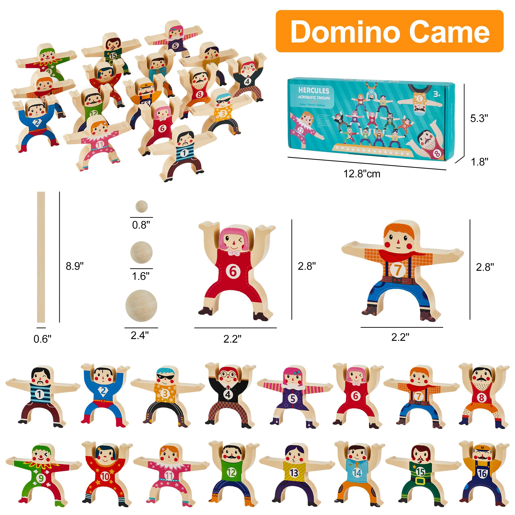 Wooden Stacking Toys 16Pcs - Balancing Building Blocks Game for Kids & Adults | Circus Hercules Acrobatic Interlocking Puzzle Toy | STEM Learning Gift for Toddlers Ages 3-6 | Perfect for Family Game Night & Classroom Activities