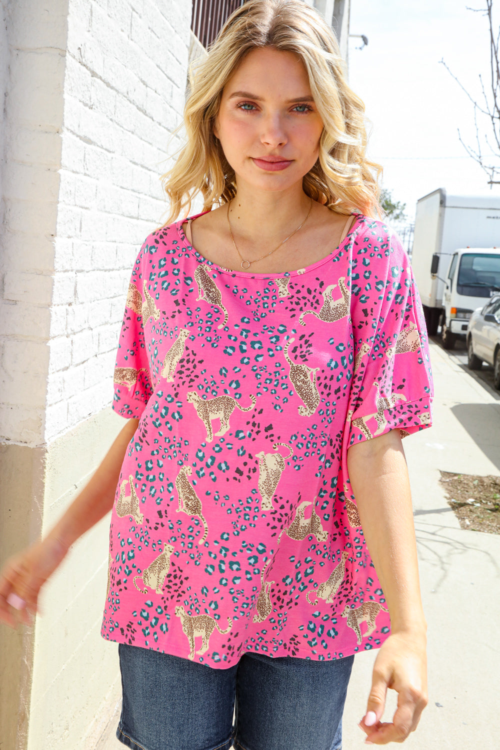 Stylish Hot Pink Cheetah Print Short Sleeve Knit Top for Women | Trendy Animal Print Blouse | Perfect for Casual Outings, Parties & Date Nights