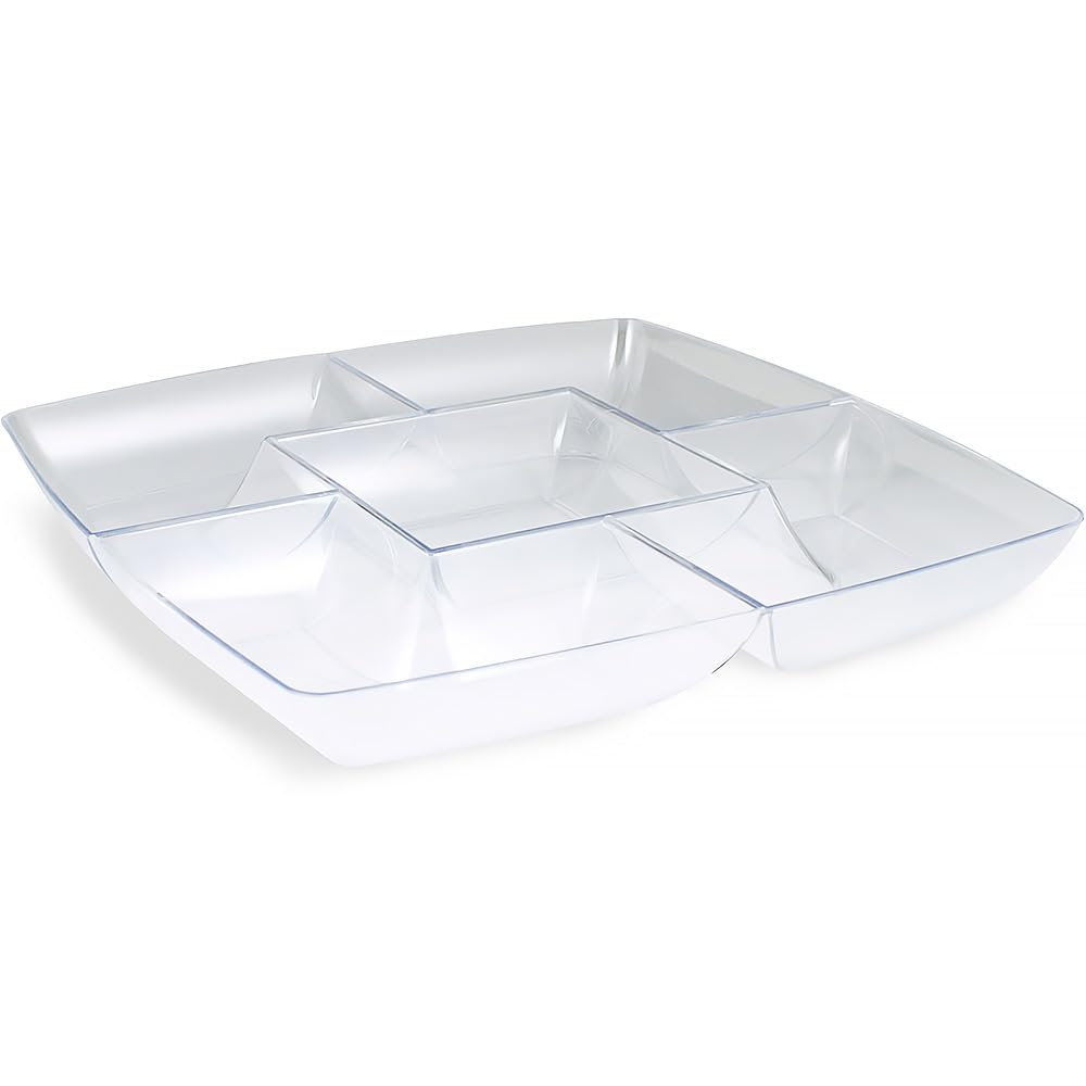 Simply Squared Clear Chip & Dip Plastic Tray - 12 Inch Elegant Party Serving Platter - Durable BPA-Free Appetizer Tray for Entertaining, Chips, Dips & Snacks - Perfect for Parties, BBQs & Game Nights