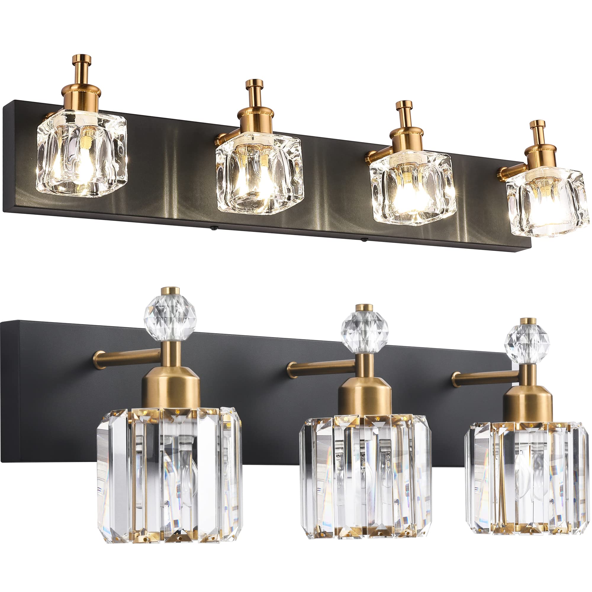 PRESDE Modern Bathroom Vanity Light Fixture - 4-Light Crystal Sconce for Mirror Lighting, Elegant Bathroom Wall Light with Clear Glass Shades - Perfect for Bathroom, Powder Room, and Dressing Area Makeup Lighting