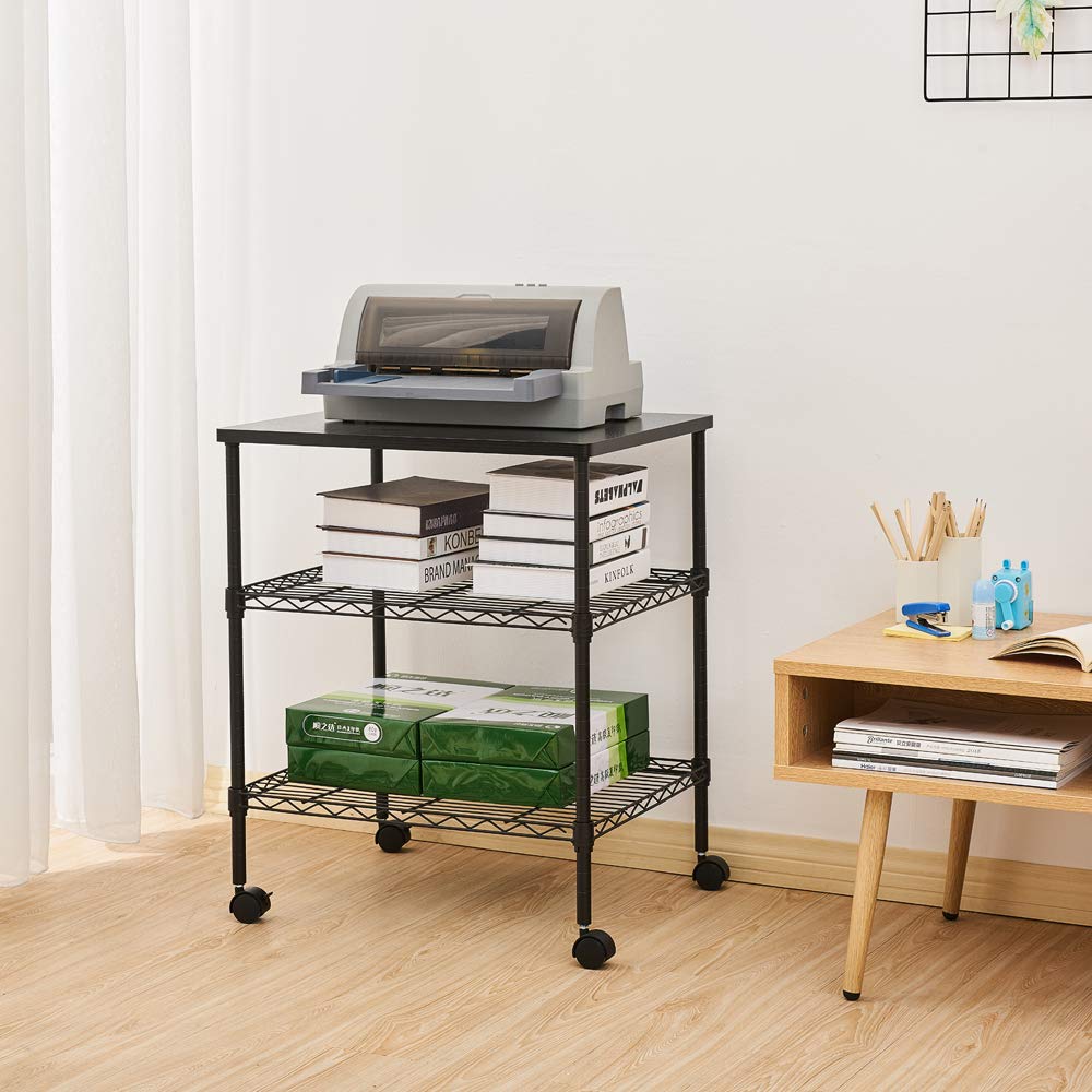 Savins 3-Tier Rolling Utility Cart - Heavy Duty Mobile Printer Stand, Microwave Kitchen Cart with Wheels for Office, Home & Dorm Organization