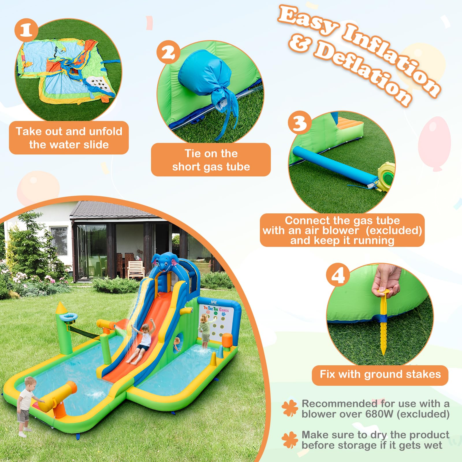 BOUNTECH 12.5x15.5FT Inflatable Water Slide Park with Splash Pool - Kids Outdoor Water Slide with Tic Tac Toe, Hide & Seek Cave - Blow Up Water Slides for Backyard Parties, Summer Fun & Birthday Gifts - Perfect for Kids Outdoor Play, Family Gatherings & Summer Water Activities