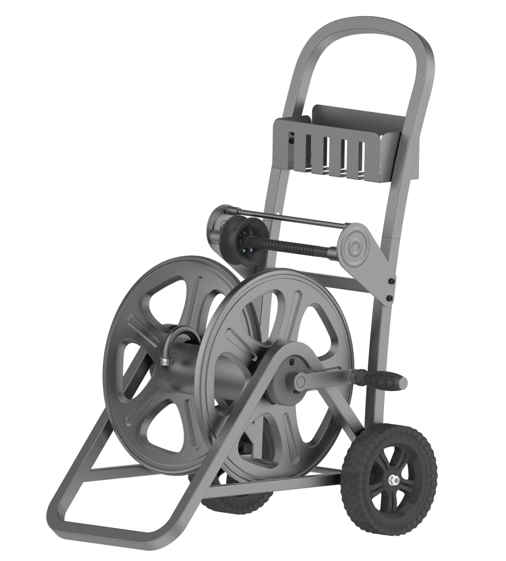 MHC-125 Gemini Hose Cart - Heavy Duty Garden Hose Reel with Wheels, Satin Grey Finish - Perfect for Lawn Care, Yard Maintenance & Watering Plants