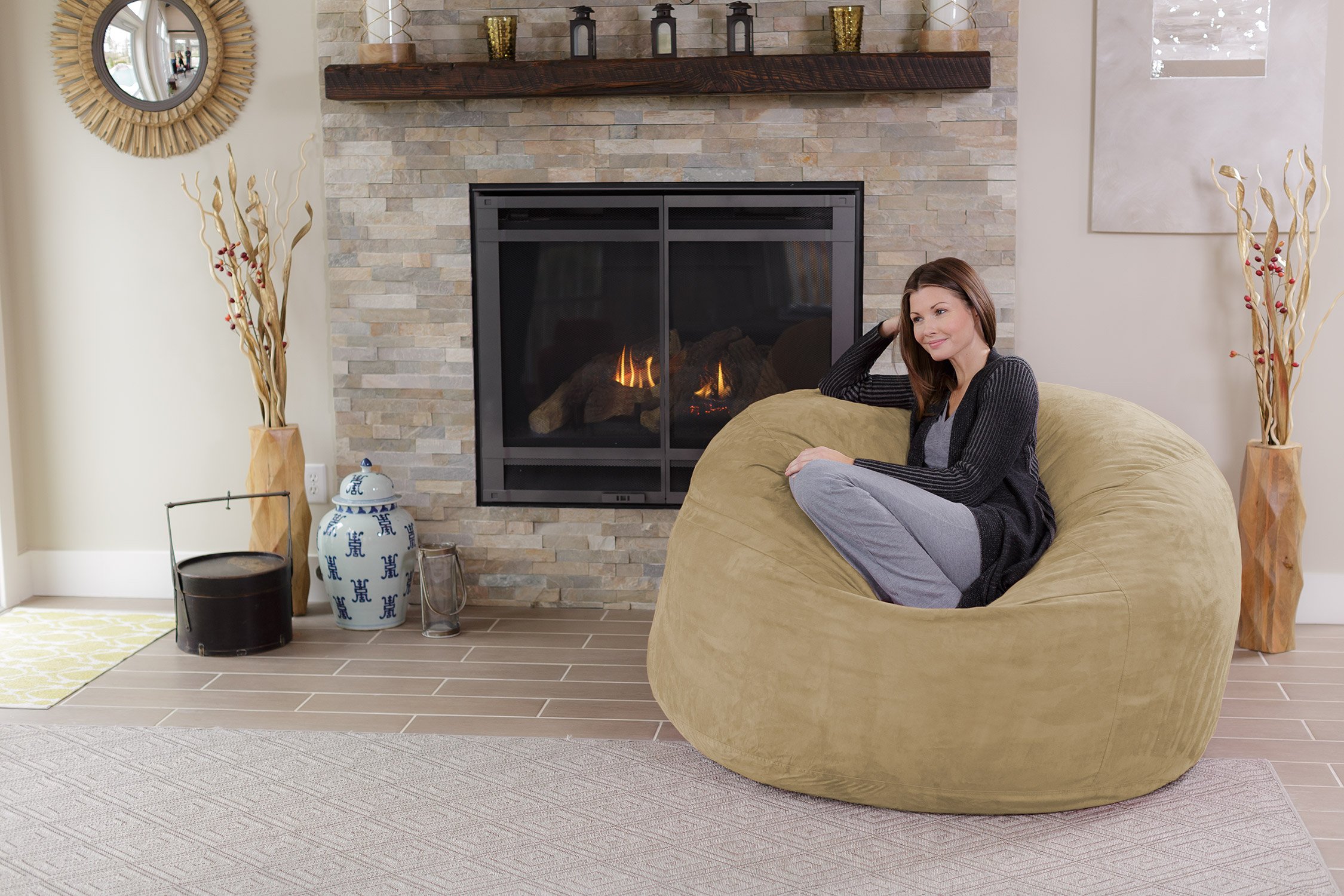 Chill Sack Giant 5-Foot Memory Foam Bean Bag Chair - Ultra Soft Microfiber Cover in Camel Brown - Perfect for Living Room, Game Room, Dorm or Bedroom Lounging