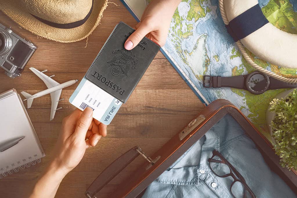 RFID Blocking Leather Passport Holder for Travel - Dark Gray