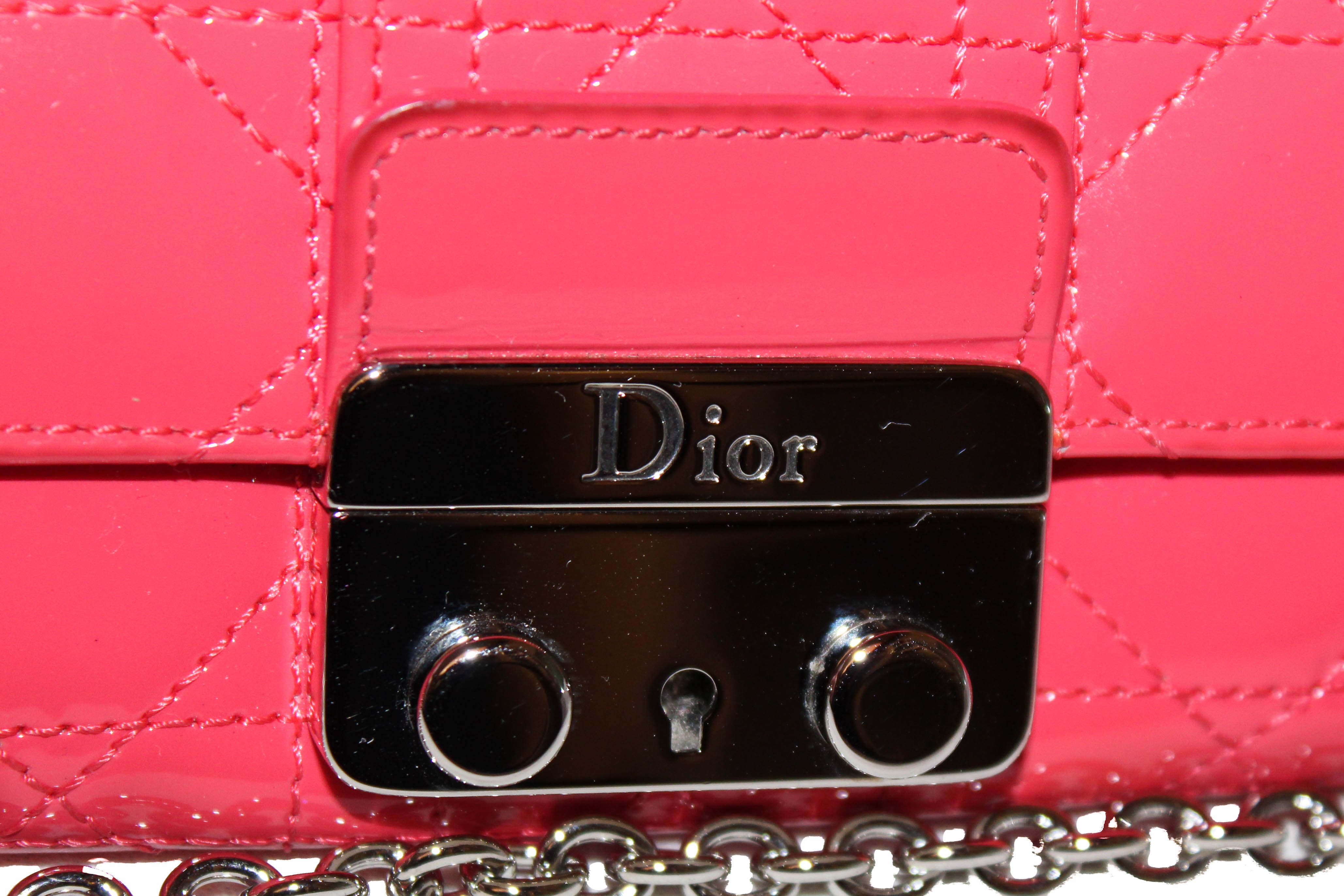 Authentic Christian Dior Coral Red Patent Leather Cannage Miss Dior Rendezvous Wallet - Luxury Women's Clutch for Evening Parties, Date Nights & Special Occasions