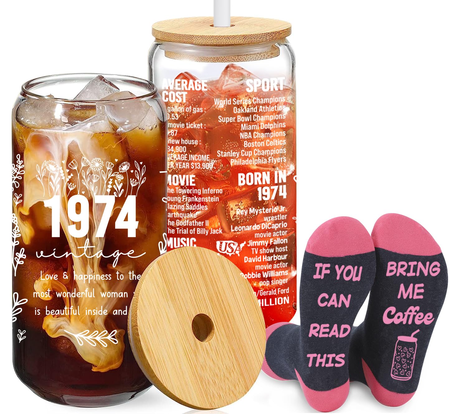 50th Birthday Gifts for Women - Vintage 1974 Themed Party Decorations - 20oz Iced Coffee Cups for Wife, Mom & Friend - Perfect for Milestone Celebrations & Coffee Lovers