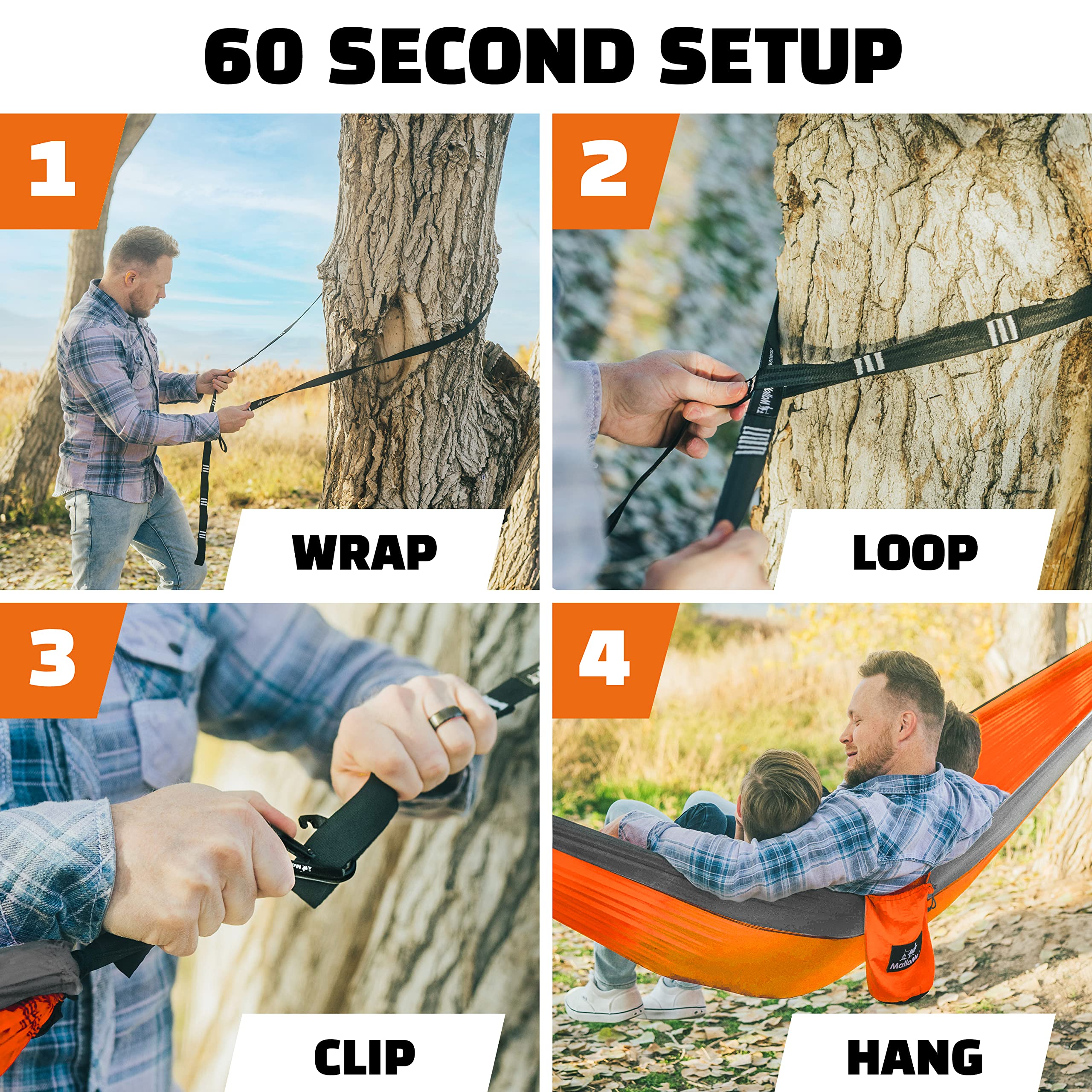 MalloMe Portable Camping Hammock for Adults & Kids - Heavy Duty 2 Person Outdoor Hammock with Tree Straps - Perfect for Backpacking, Beach, Travel & Backyard Relaxation