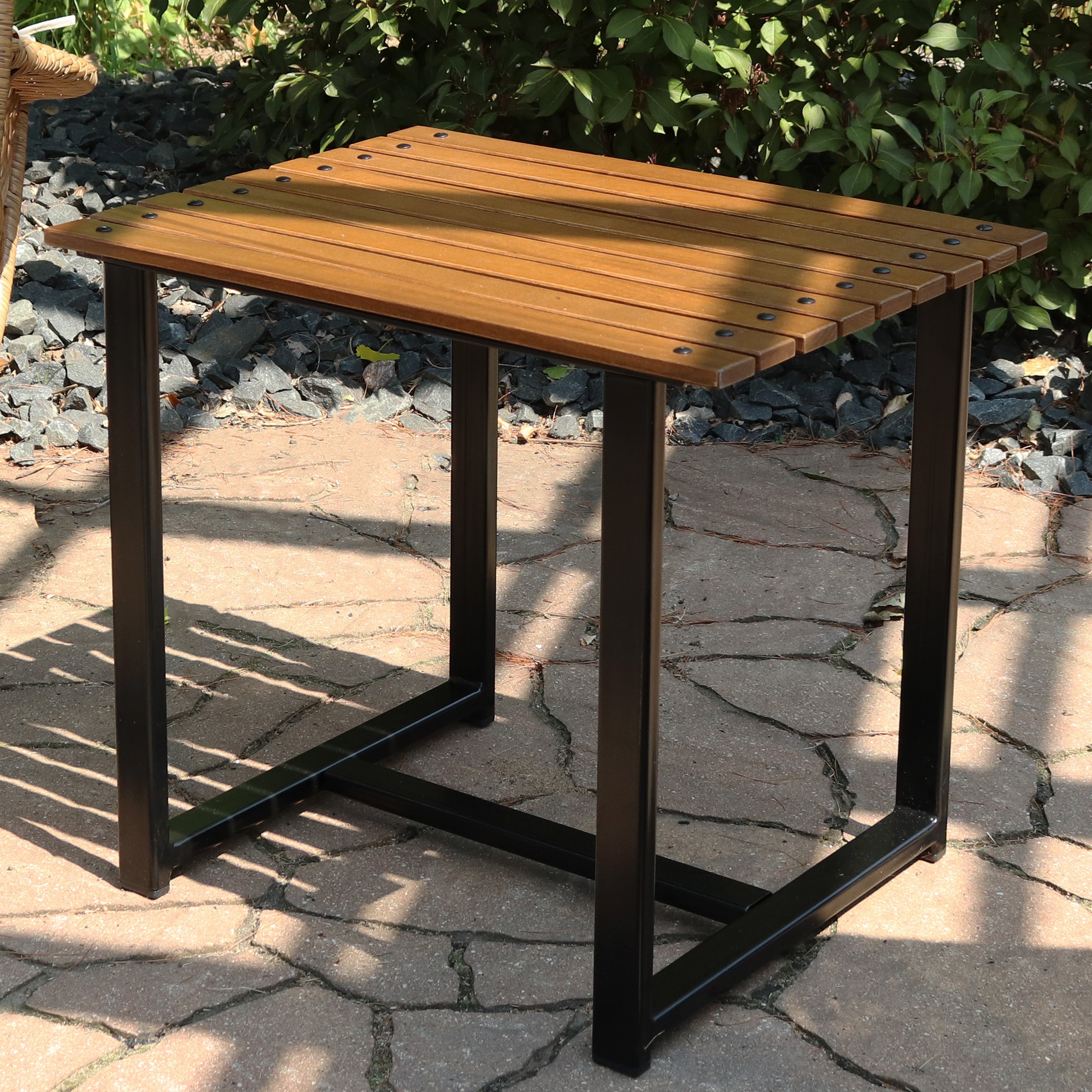 Sunnydaze European Chestnut Wood Rectangle Side Table - Outdoor Patio Furniture for Garden, Deck, Poolside & Balcony - Rustic Coffee Table & Accent Table for Home Decor