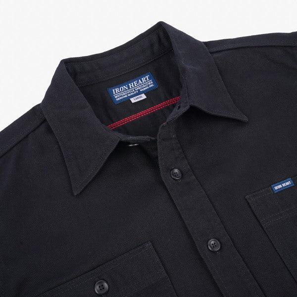 Iron Heart IHSH-414 9oz Cotton Linen Work Shirt for Men - Durable Black Button-Up Shirt for Workwear, Outdoor Activities & Casual Style
