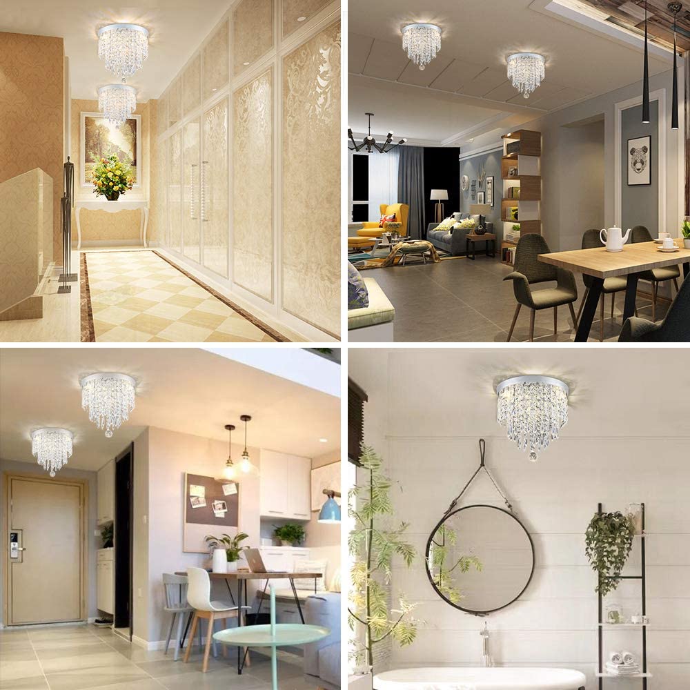 Depuley 3-Light Modern Crystal Chandelier - K9 Ceiling Light with Clear Acrylic Jewel Droplets, 250mm Flush Mount LED Lighting for Dining Room, Bedroom, Living Room - Elegant Home Decor & Wedding Venue Lighting