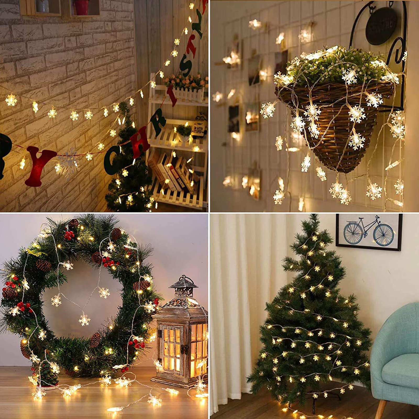 80 LED Christmas Snowflake String Lights 32.8Ft - USB Powered Fairy Lights Warm White for Indoor Outdoor Decor - Perfect for Christmas Party, Bedroom Wall, Garden, and Holiday Decorations