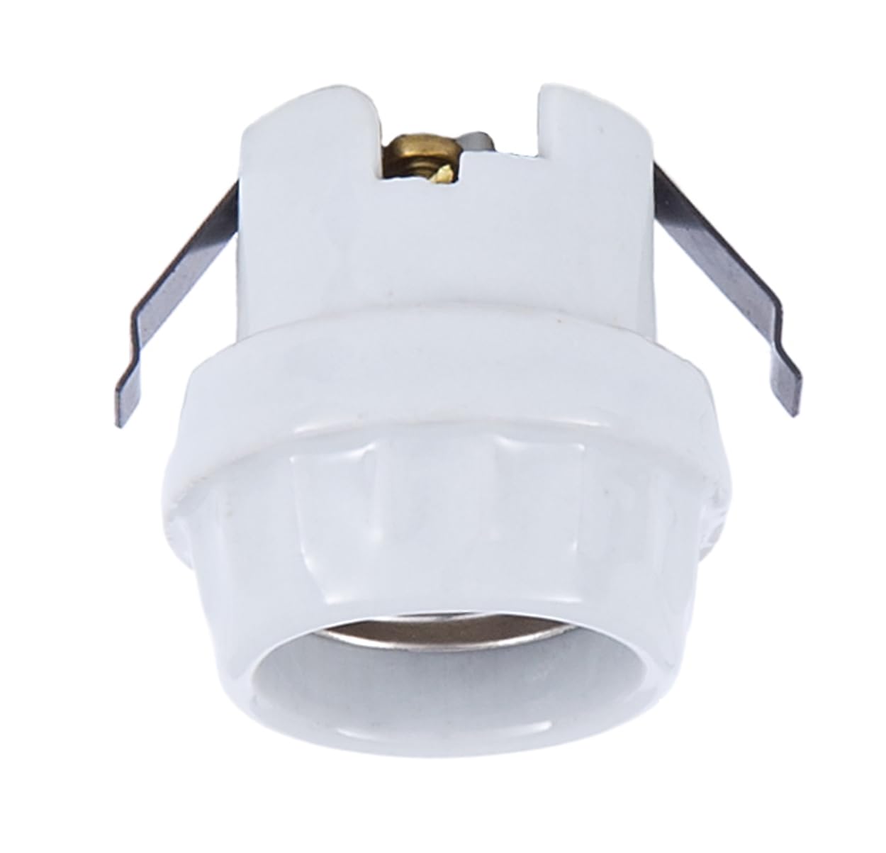 B&P Lamp® Glazed Porcelain U-Clip Snap-in Medium Base Socket with Double Clip - Fits 1 17/32