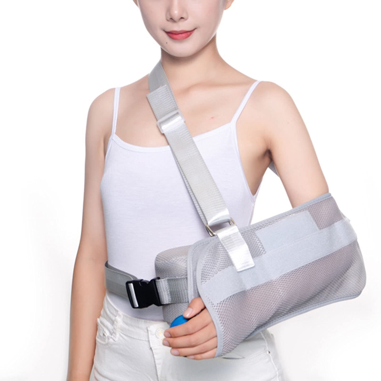 WONOOS Adjustable Arm Sling - Shoulder Immobilizer for Broken Bones, Fractures & Injuries - Left/Right Arm Support for Elbow, Wrist & Shoulder Pain Relief - Comfortable Gray Sling for Recovery & Daily Use