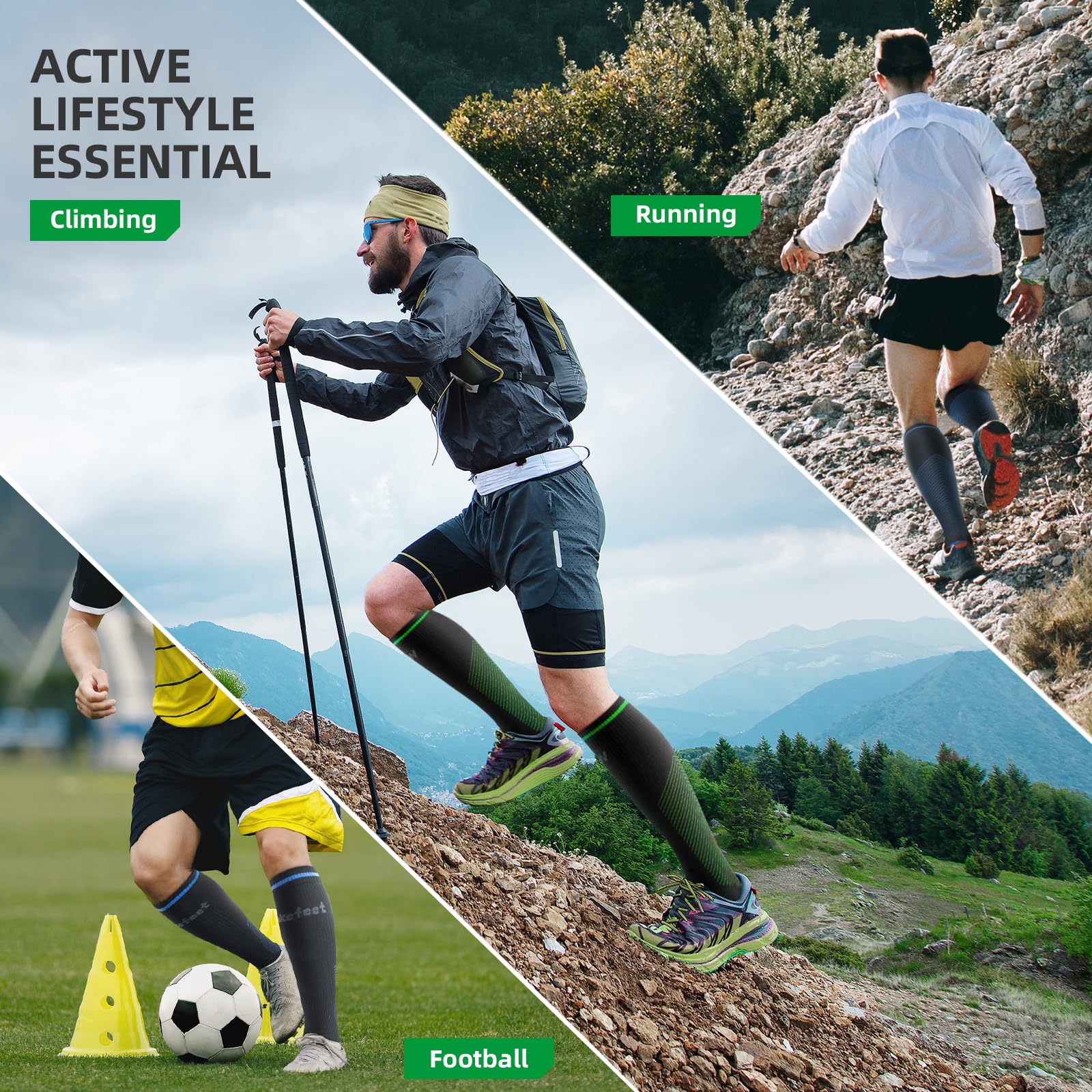 20-32mmHg Compression Socks for Men & Women - 3 Pairs Knee High Support Stockings for Running, Hiking, Sports & Fitness - Improve Circulation & Reduce Swelling for Travel & Long Workdays