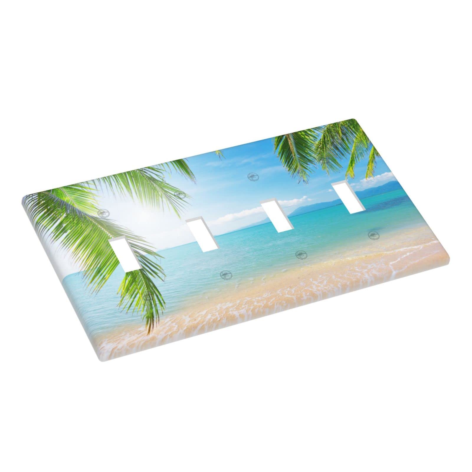 4 Gang Beach Ocean Decorative Light Switch Cover - 4.50 x 8.0 Inch Wall Plate for Toggle Switches - Perfect for Coastal Home Decor, Bathroom, Bedroom & Living Room