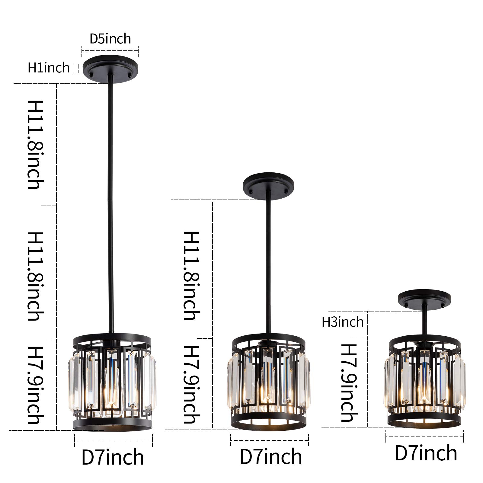 Modern Black One-Light Pendant Light Fixture with K9 Crystals - E26 Base Ceiling Hanging Lamp for Kitchen, Restaurant, Cafe & Dining Room Island Lighting | Elegant Ambiance for Home & Commercial Spaces