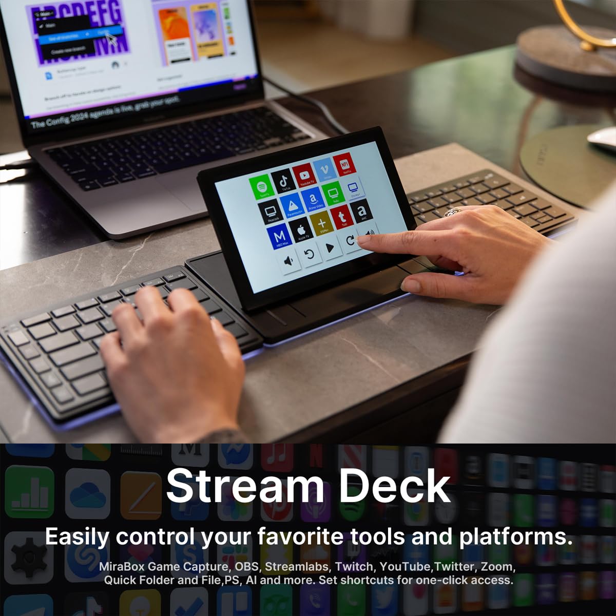 Touchscreen Keyboard with Stream Deck | Split Ergonomic Bluetooth Keyboard with 8