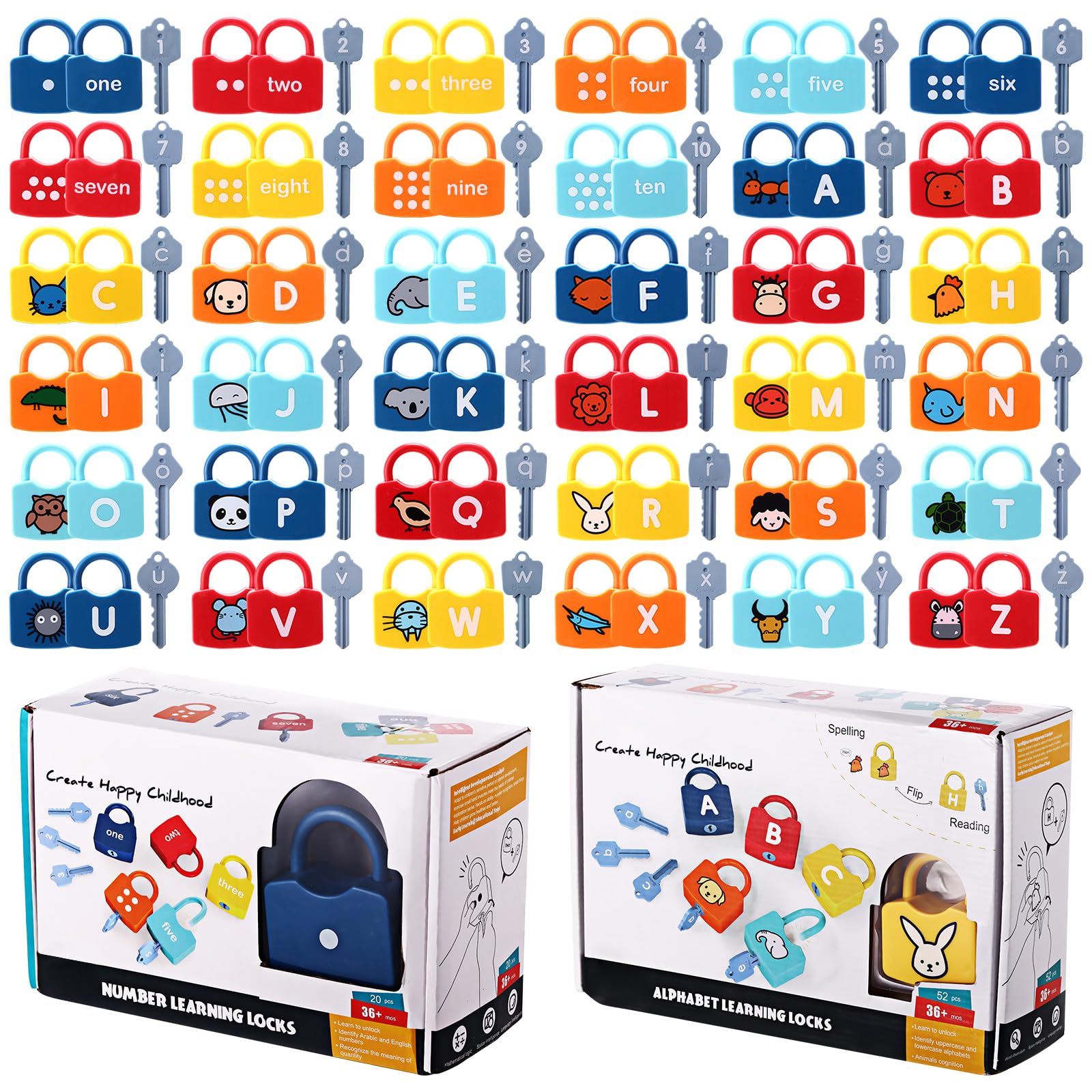Montessori Alphabet Learning Locks & Keys - 36 Sets Educational Toys for Kids, Numbers Matching Counting Games for Preschool Boys & Girls - Perfect for Homeschooling, Classroom Activities & Early Childhood Development