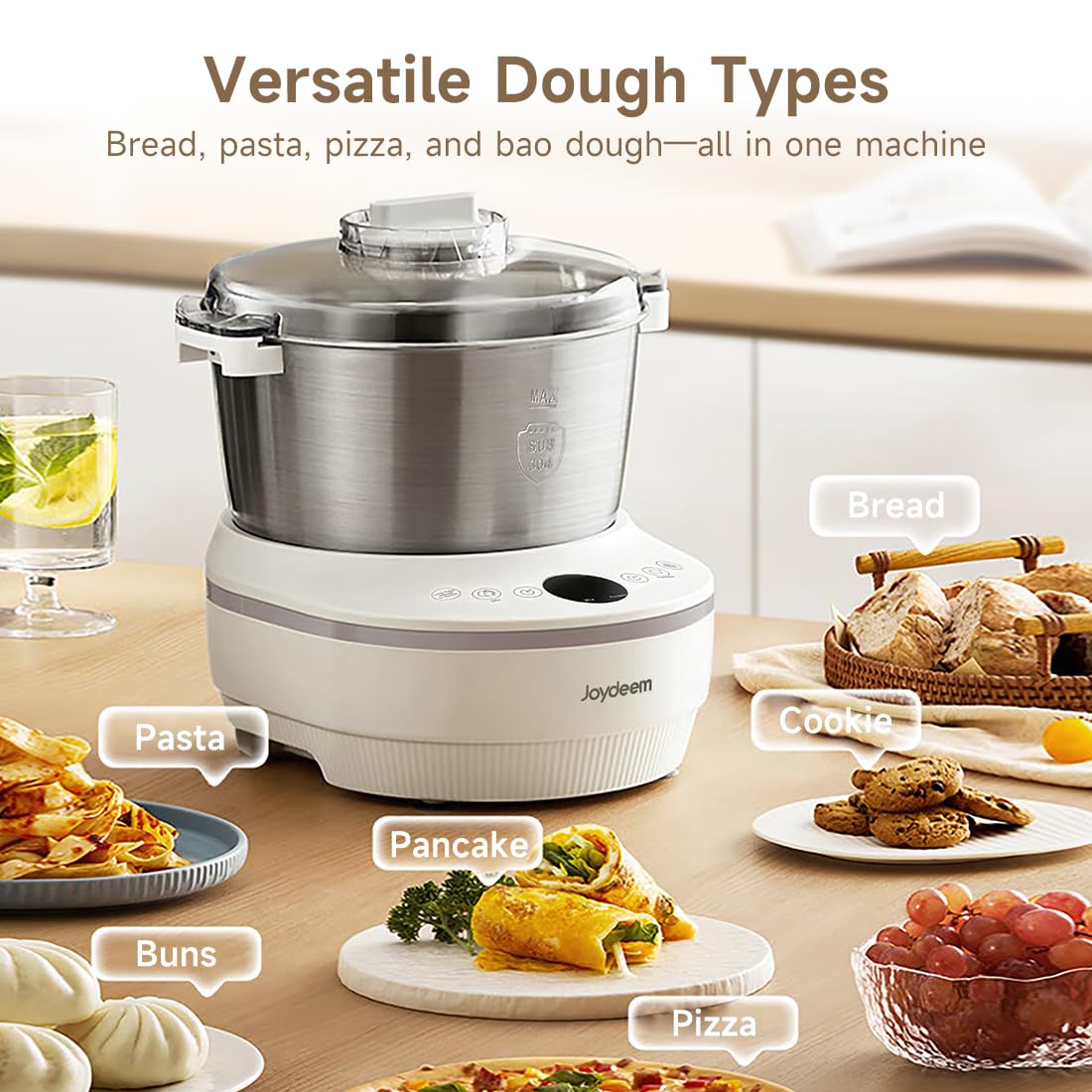 Joydeem 4.5Qt Electric Dough Maker with Fermentation Function - Bread & Pizza Dough Mixer for Homemade Roti, Dumplings & Sourdough Starter - Perfect for Baking Enthusiasts & Home Kitchens (Model HMJ-A501)
