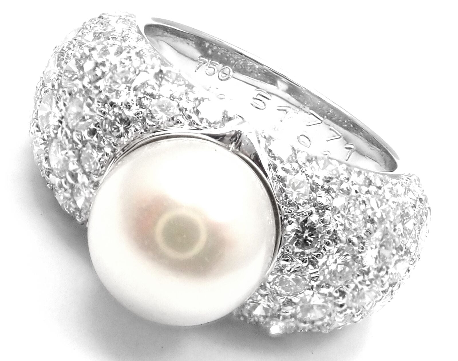 Authentic Cartier Juliette 18k White Gold Cultured Pearl Diamond Ring for Women - Elegant Wedding, Engagement & Anniversary Jewelry Gift