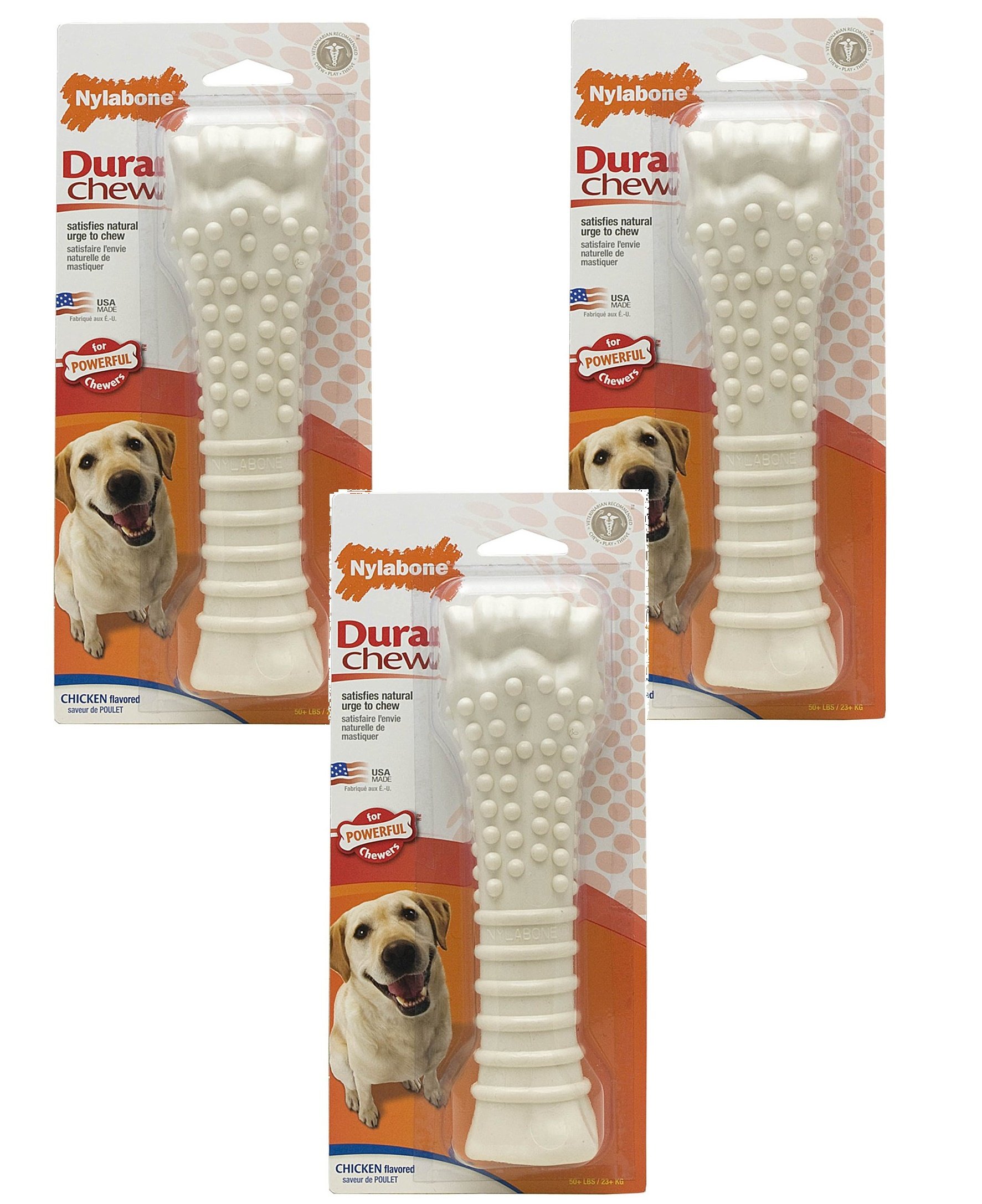 Nylabone Dura Chew Souper Chicken Flavored Dog Chew Toys (3 Pack) - Long-Lasting Dental Chews for Medium & Large Dogs - Perfect for Aggressive Chewers & Teething Puppies