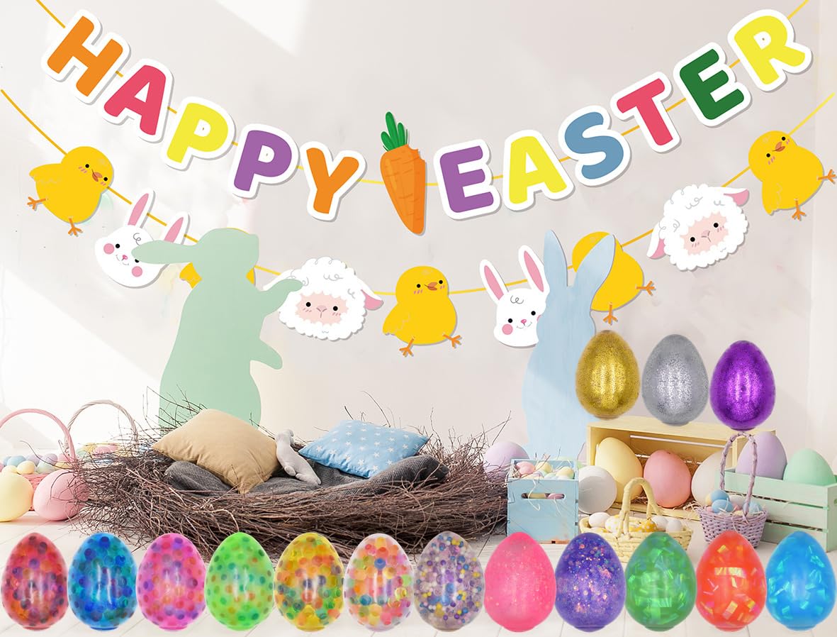 15 Pack Easter Eggs Stress Balls - Squishy Toys for Easter Egg Hunt, Party Favors, Basket Stuffers & Gifts - Fun Sensory Fidget Toys for Kids & Adults - Perfect for Easter Celebrations, Classroom Rewards, and Stress Relief
