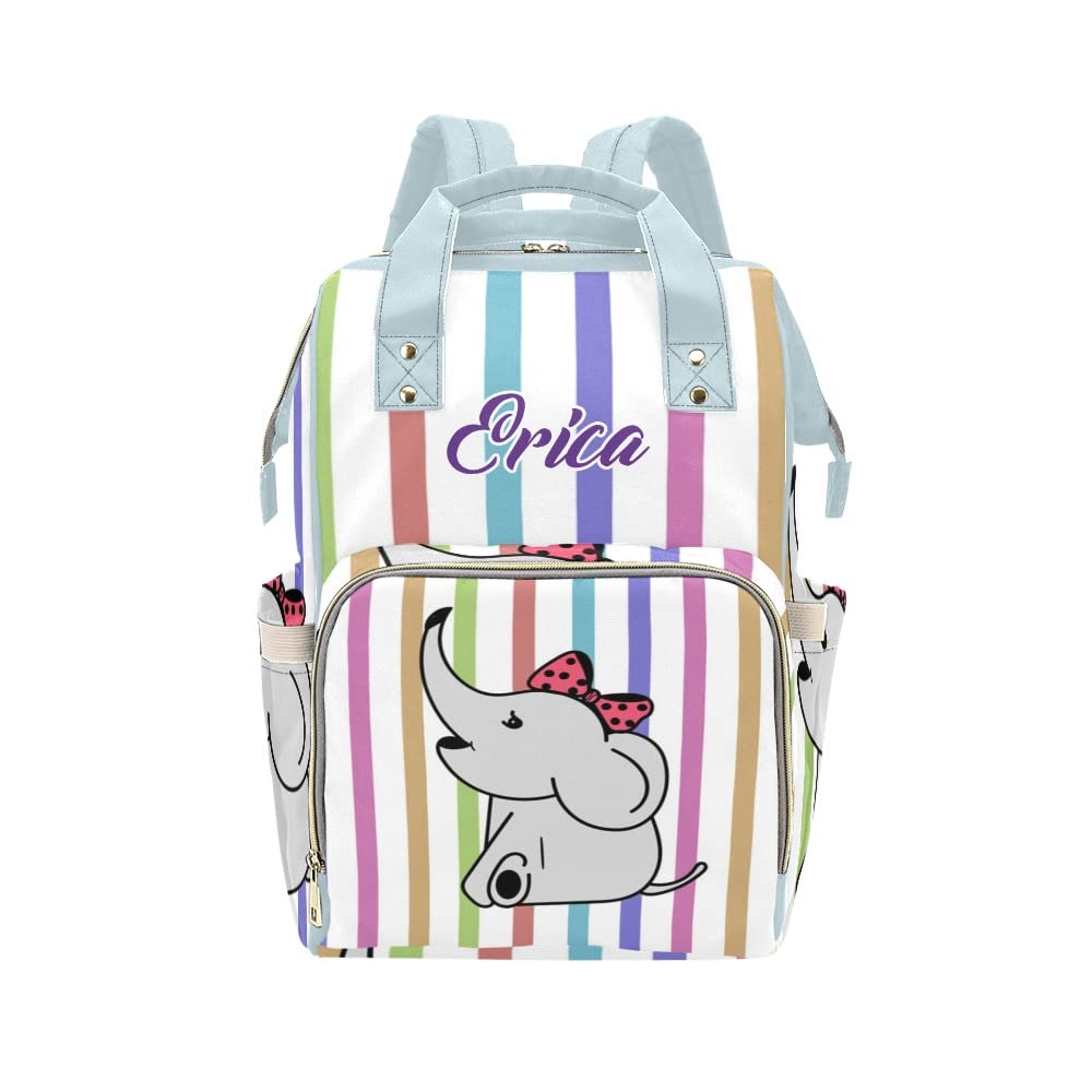 Custom Personalized Name Diaper Bag - Waterproof Nursing Tote Backpack for Moms, Cute Elephant Design, Perfect for Travel & Outdoor Baby Essentials