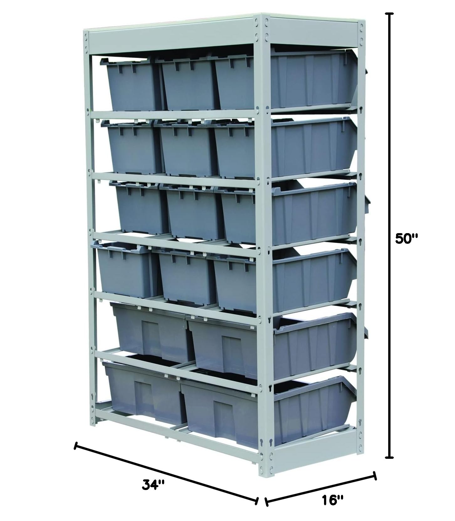 Heavy Duty 6-Tier Steel Storage Rack with 16 Plastic Bins - King's Rack Bin Organizer for Garage, Warehouse & Home Organization | Space-Saving Shelving Unit for Tools, Toys & Supplies