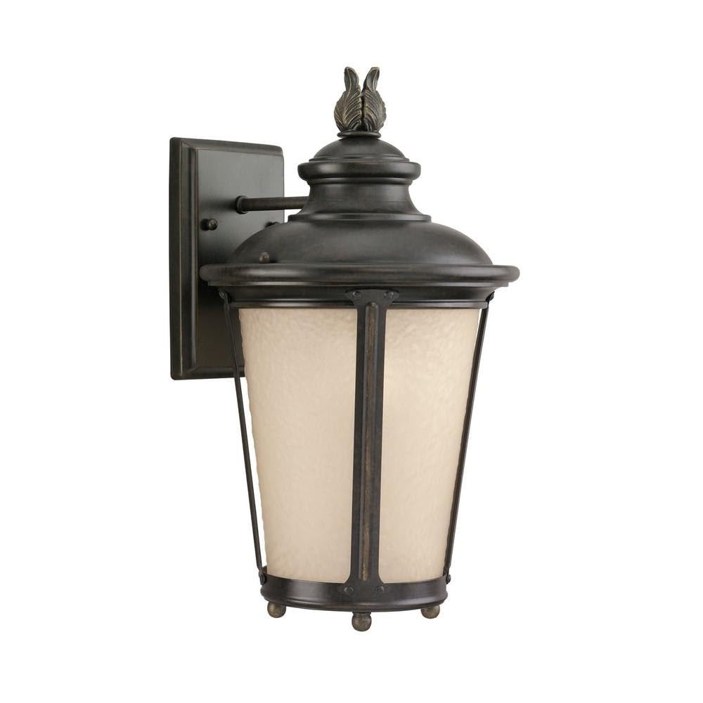 9 Inch One Light Outdoor Wall Lantern - Burled Iron Finish with Etched Hammered Amber Glass - Traditional Exterior Light Fixture for Porch, Patio & Garden (Model: 73-Bel-2756532)