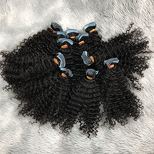 100% Human Hair Tape in Extensions - Afro Kinky Curly Mongolian Virgin Hair - 18 Inch 40pcs Natural Black - Perfect for Protective Styles, Weaves & Volume Boosting