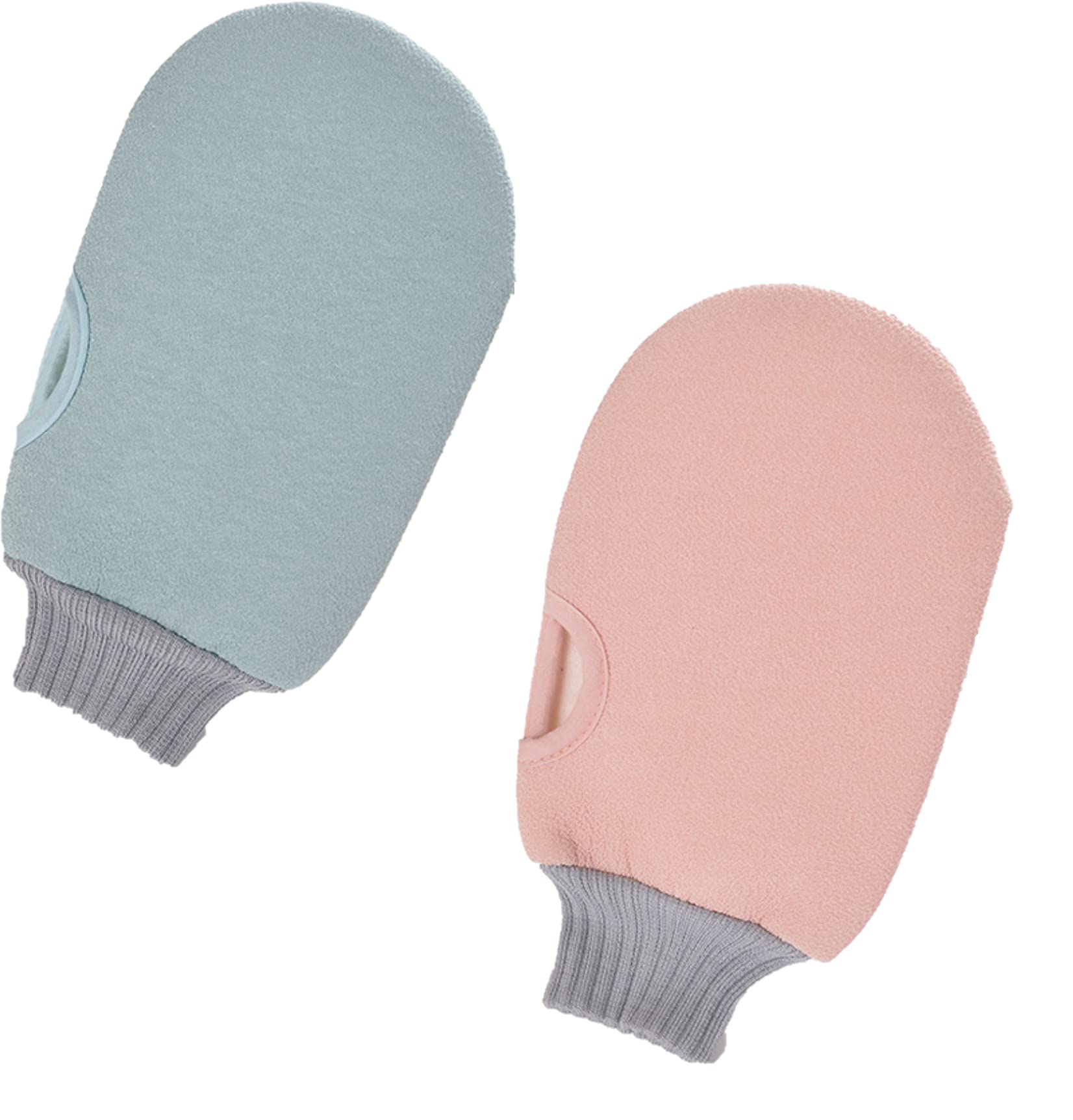 2 Pack Exfoliating Scrubbing Mitts - Pink & Blue Double Sided Wearable Gloves for Dead Skin Removal & Deep Cleaning | Shower, Bath & Spa Essential for Smooth Skin