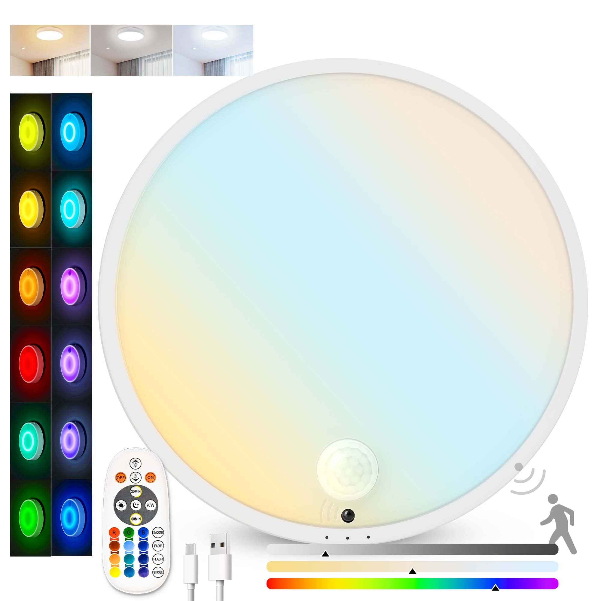 Motion Sensor Ceiling Light - Rechargeable Battery Operated LED Light with 15 Color Temperatures, Magnetic Base for Shower, Bathroom, Closet, Porch & Hallway - Smart Home Lighting Solution for Energy Saving & Convenience