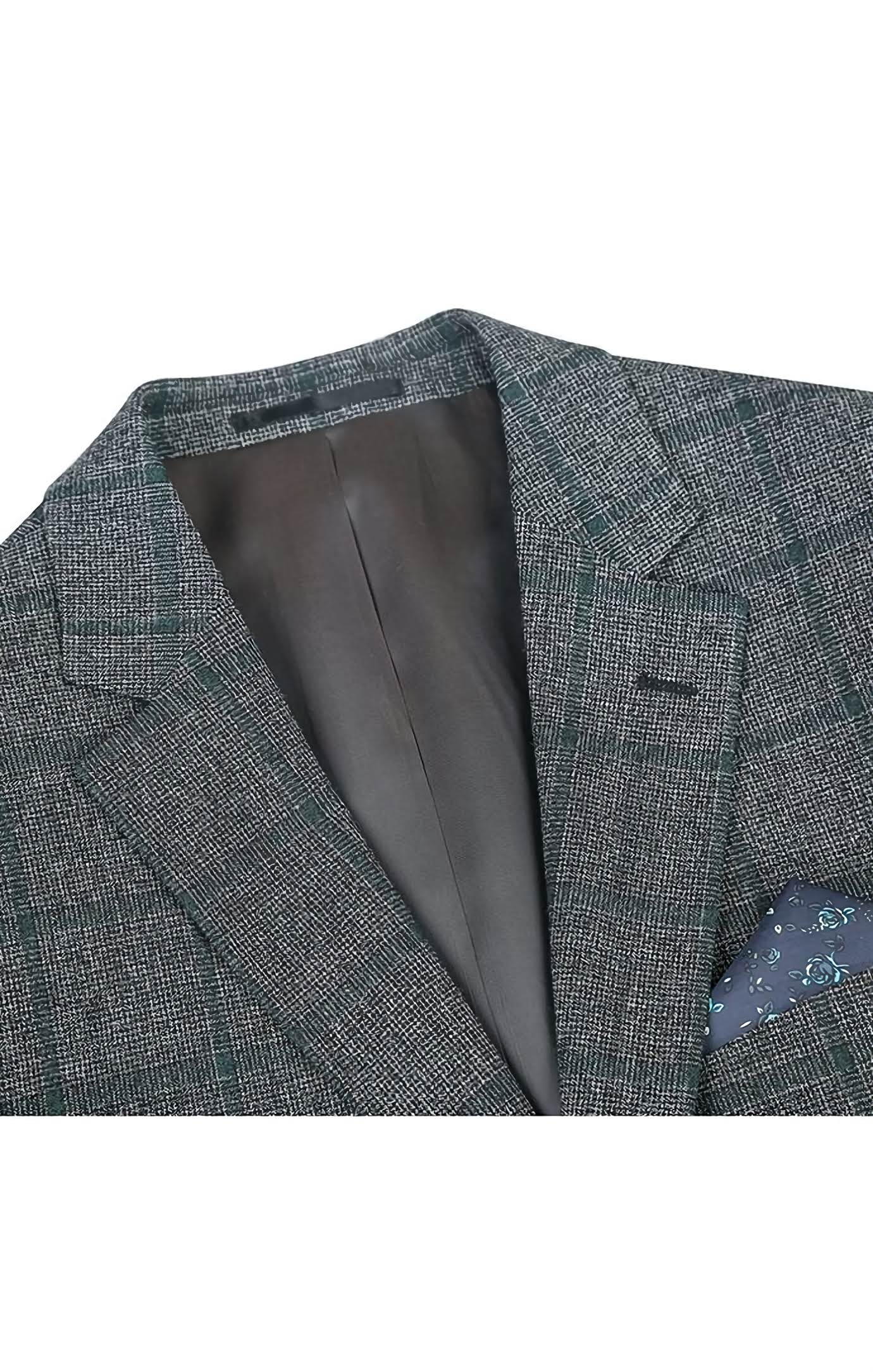 Wool Blend Plaid Pattern Regular Fit 2 Button Blazer in Grayish Brown | Men's Business Casual Jacket for Office, Wedding & Formal Events