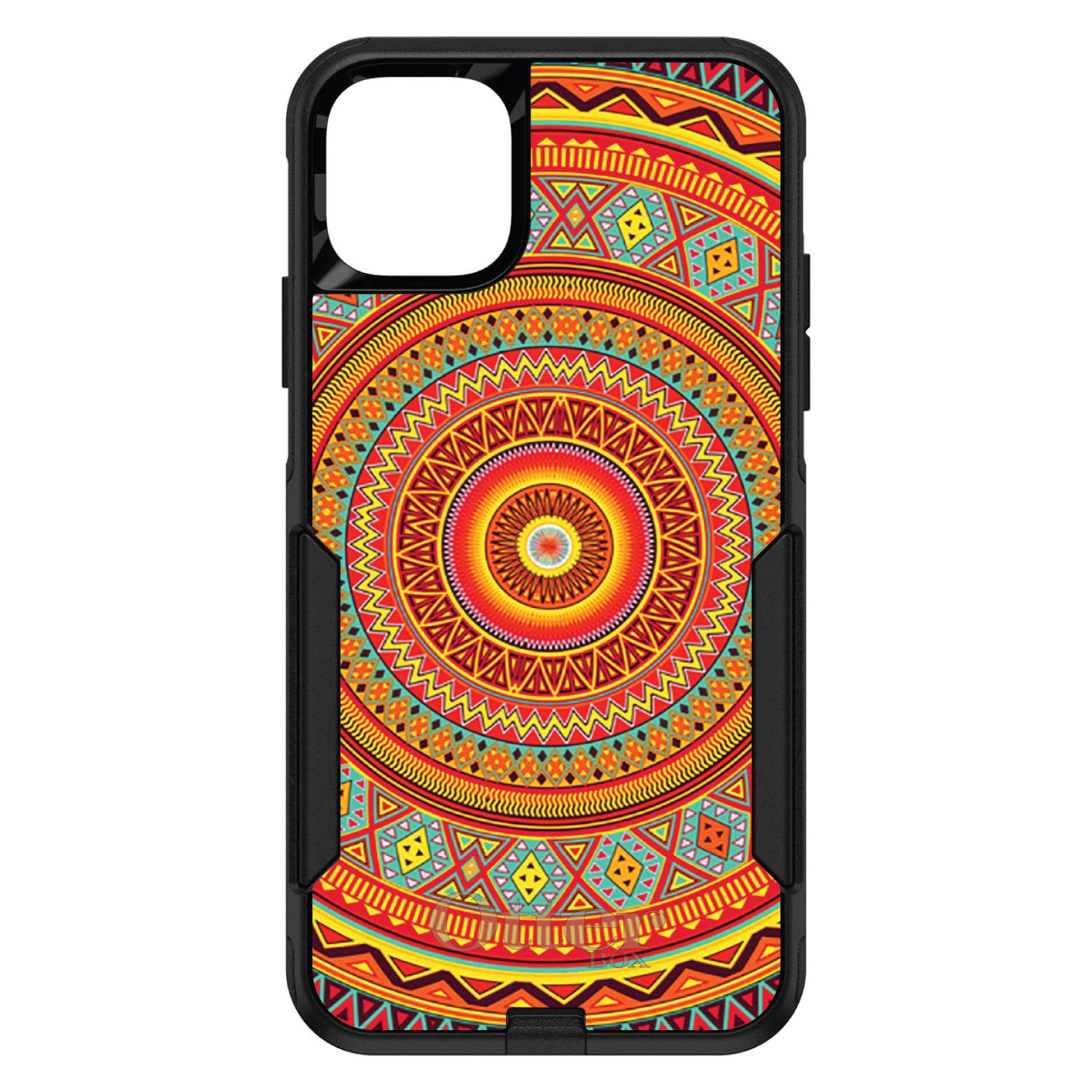 DistinctInk iPhone 12 Pro MAX Case (6.7 Inch) - Durable Protective Cover with Tribal Print Design in Orange, Teal & Yellow - OtterBox Commuter Replacement - Perfect for Daily Use, Travel & Outdoor Activities