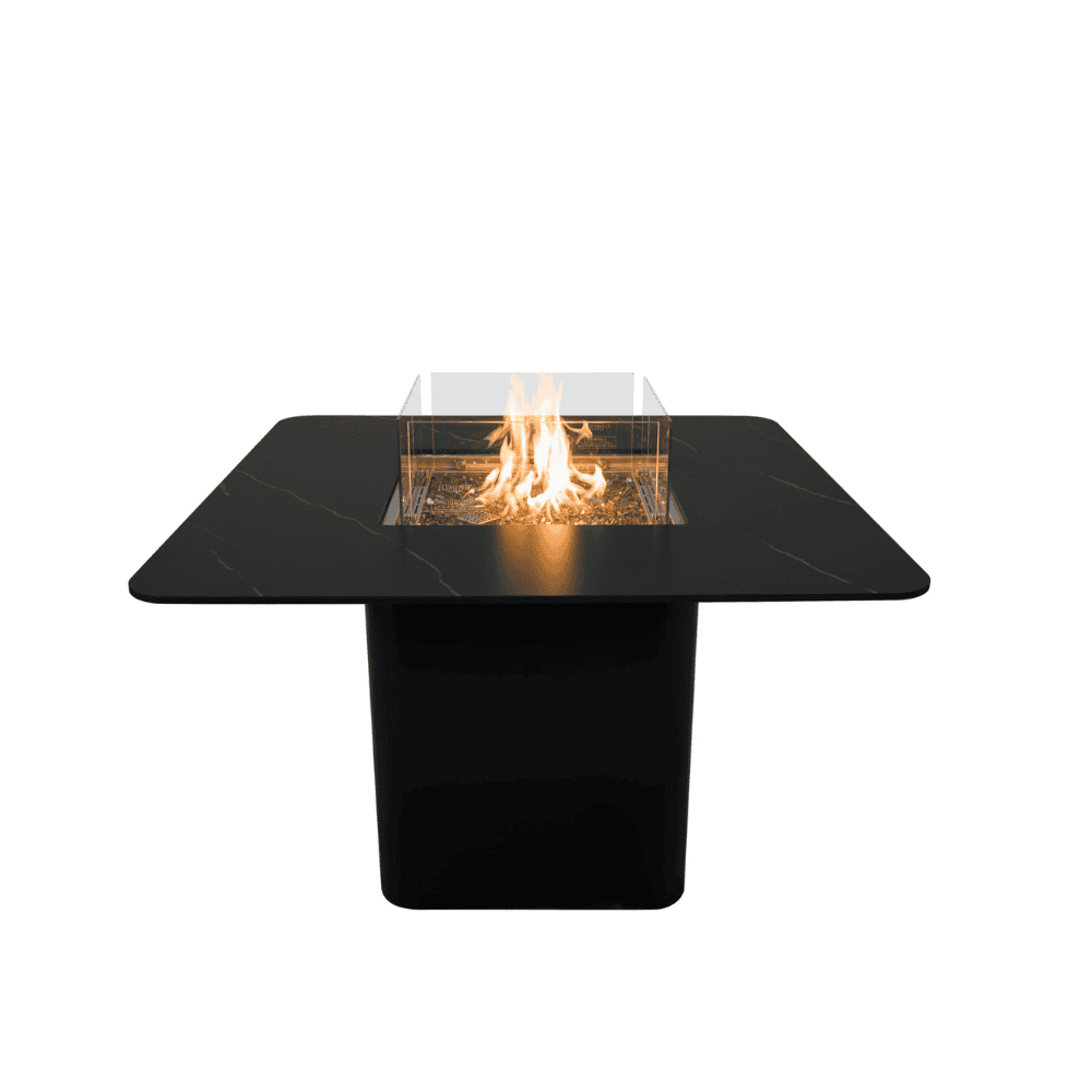 Brugge Marble Porcelain Outdoor Dining Table with Fire Pit - Weatherproof Patio Furniture for Backyard, Garden, Poolside Dining & Entertaining