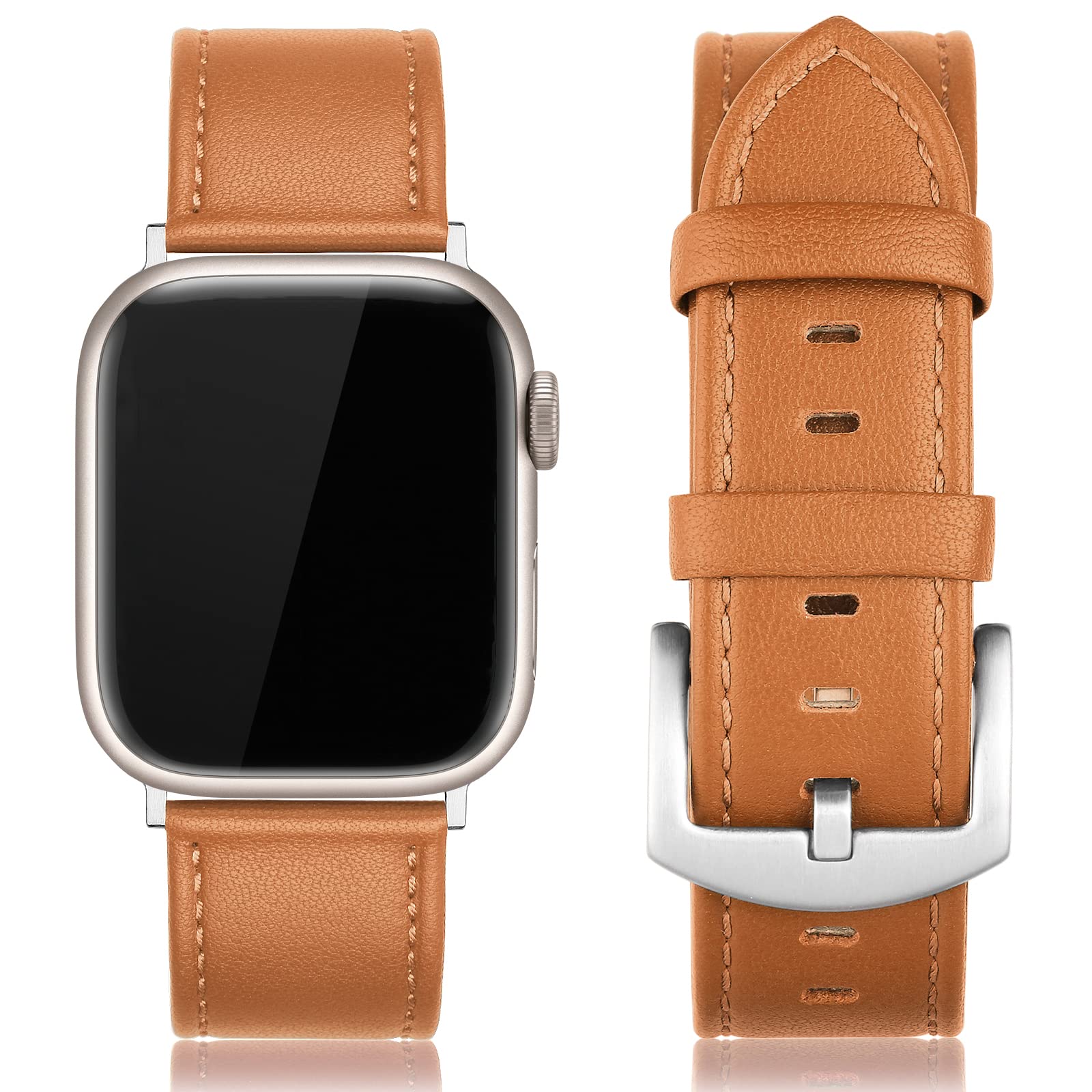 Genuine Leather Bands for Apple Watch 45mm 44mm 42mm - Vintage Replacement Strap Compatible with Apple Watch Series 8/7/6/5/4/3/2/1/SE - Adjustable Leather Wristband for Men & Women (Brown) - Perfect for Work, Gym & Everyday Wear