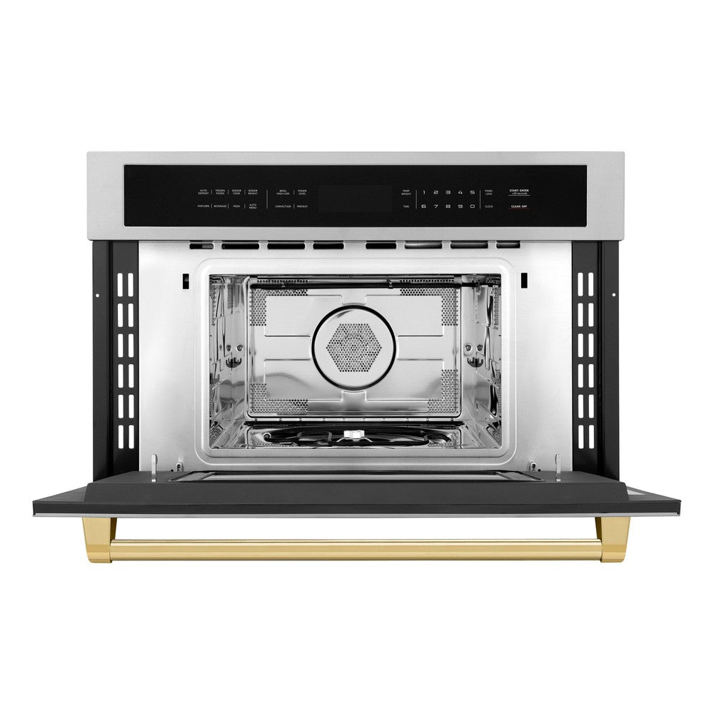 ZLINE Autograph Edition 30 Inch Built-In Convection Microwave Oven - 1.6 cu ft Stainless Steel with Polished Gold Accents (MWOZ 30 G) - Perfect for Modern Kitchens, Small Spaces & Gourmet Cooking