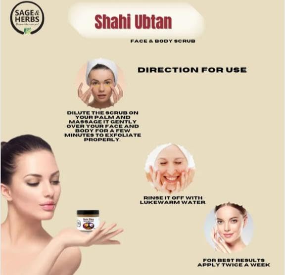 Natural Sage & Herbs Shahi Ubtan Face & Body Scrub with Orange & Turmeric - Exfoliating Tan Removal for Glowing Skin | All Skin Types | Perfect for Daily Skincare & Spa Treatments