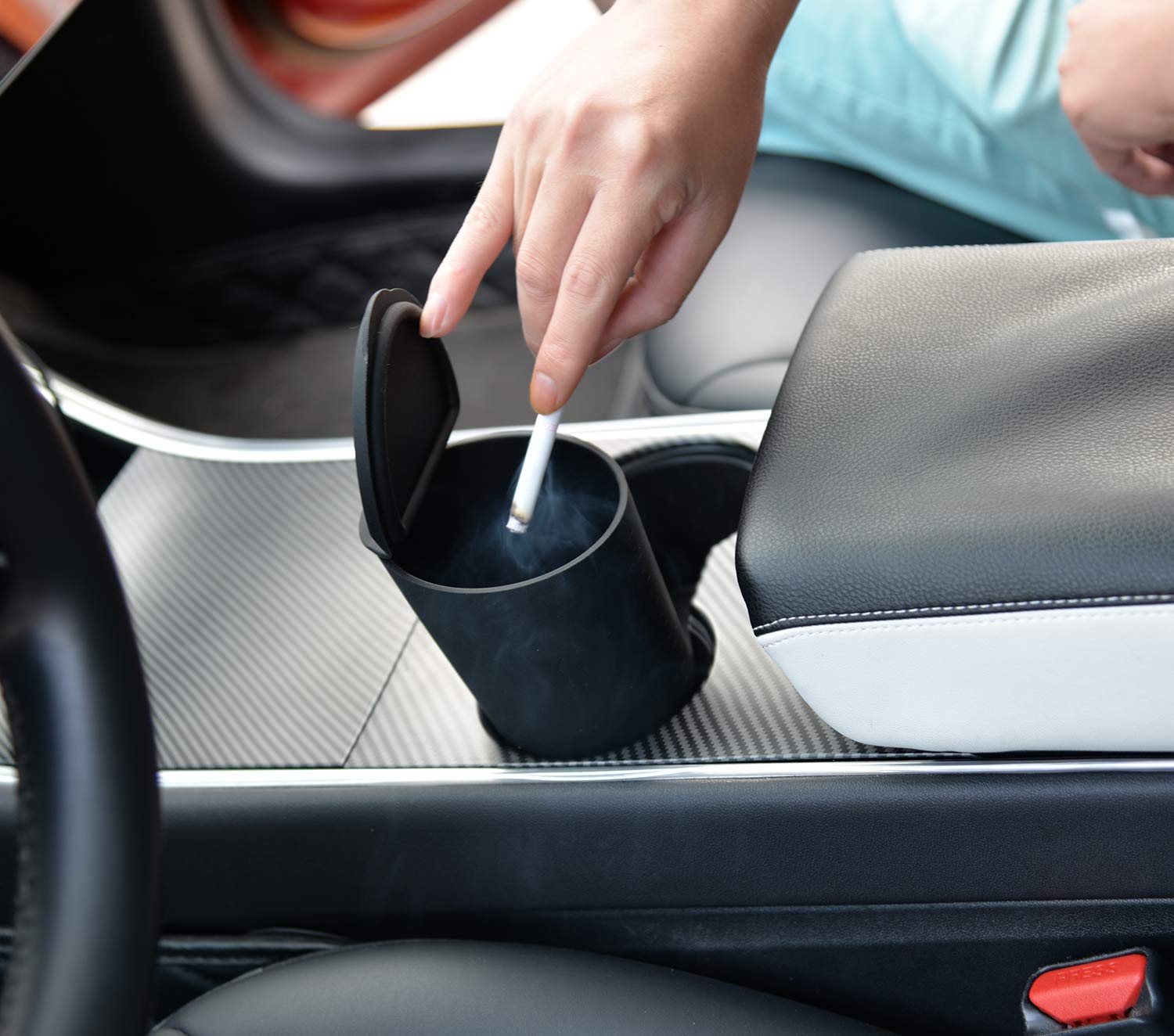 ThinSGO Car Silicone Trash Can with Lid - Leakproof Cup Holder Garbage Bin for Vehicles, Auto, Home & Office - Compact Car Accessories for Road Trips, Commuting & Workspace Organization (Black)