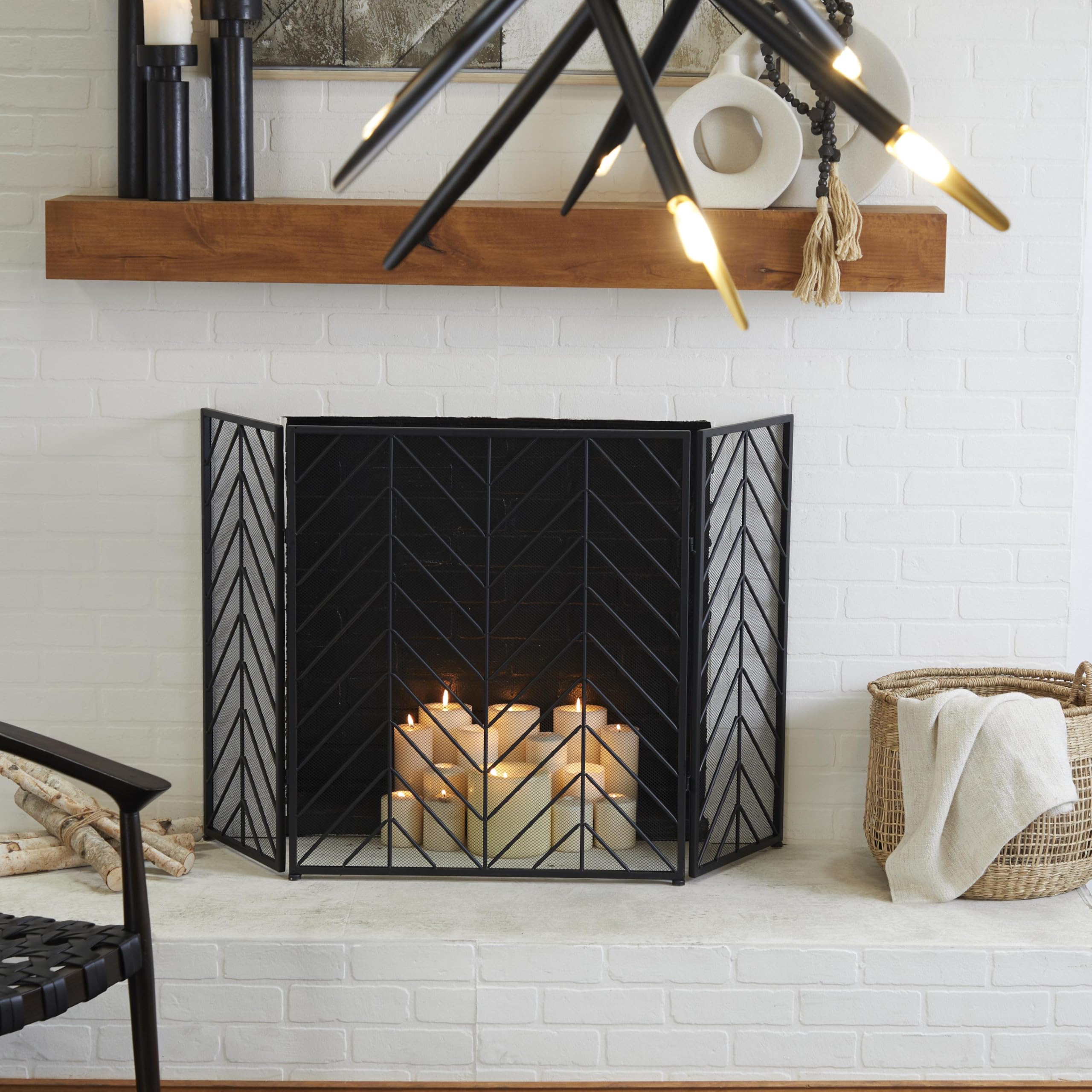 Deco 79 Black Metal Geometric Fireplace Screen - 52