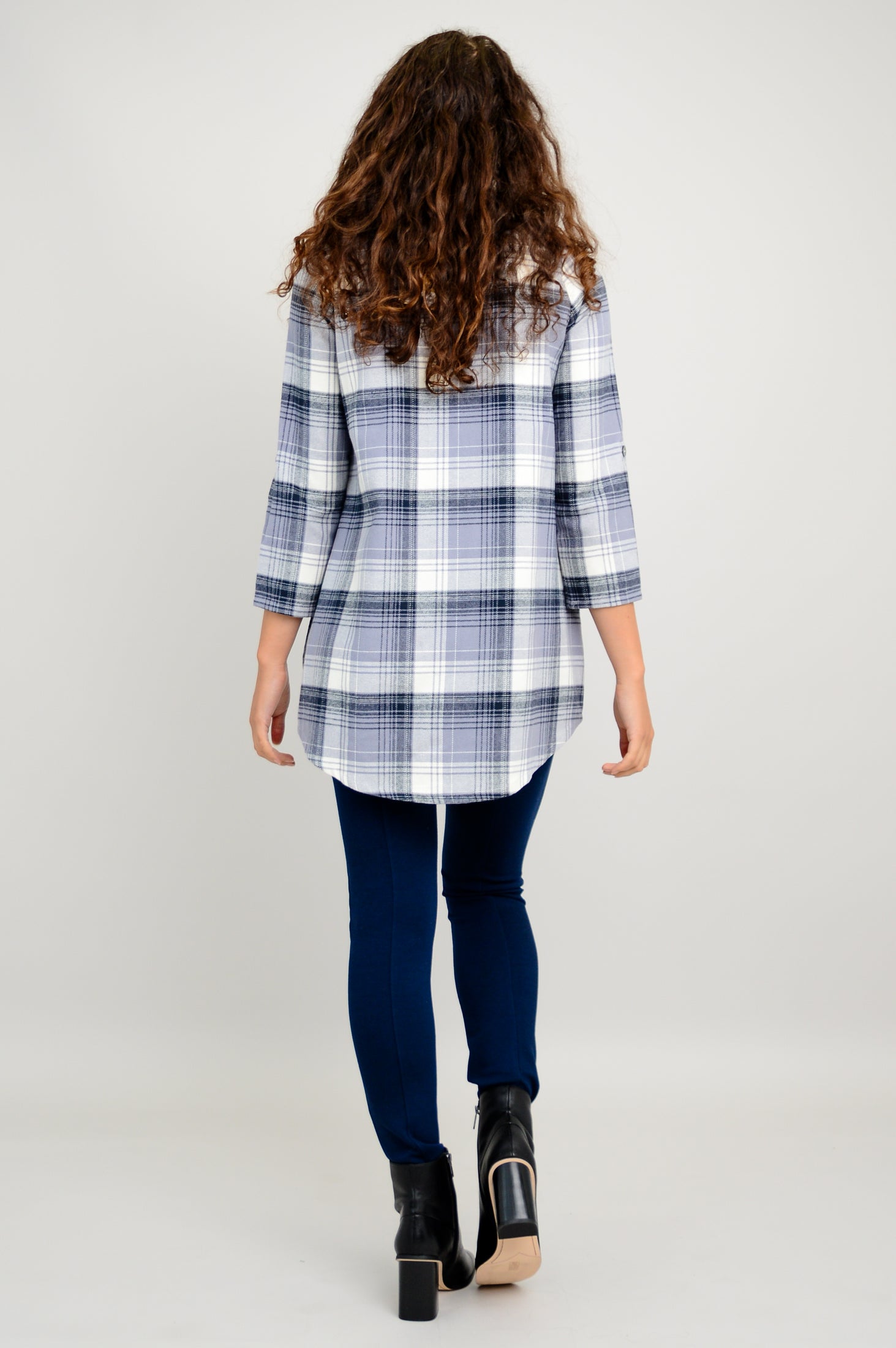 Celine Tunic - Charcoal Plaid Cotton Flannel Shirt for Women | Cozy Fall & Winter Layering Piece for Office or Casual Outfits